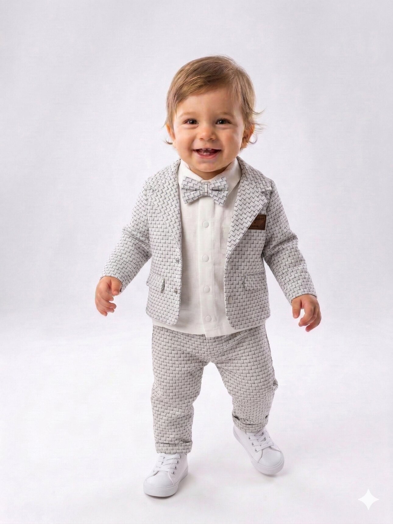 Pamuklu Ceketli Papyonlu Erkek Bebek 4'lü Takım