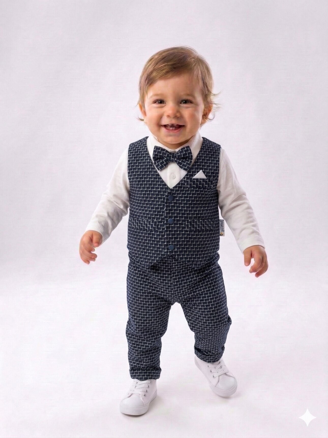 Pamuklu Ceketli Papyonlu Erkek Bebek 4'lü Takım