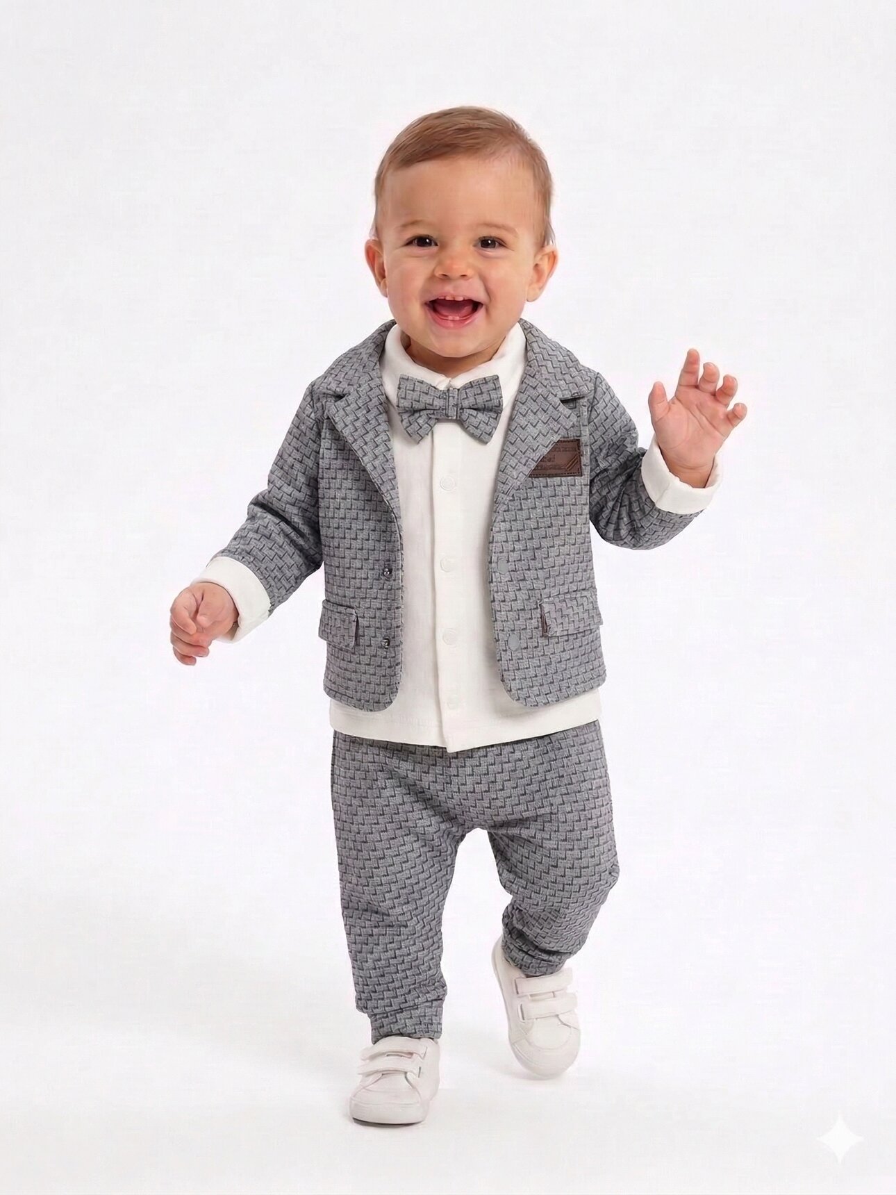 Pamuklu Ceketli Papyonlu Erkek Bebek 4'lü Takım