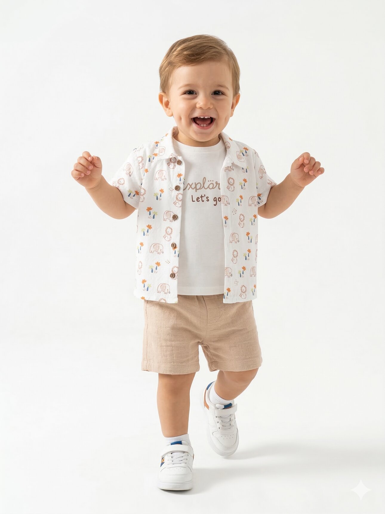 Pamuk Animals Desenli 3lü Erkek Bebek Şortlu Takım