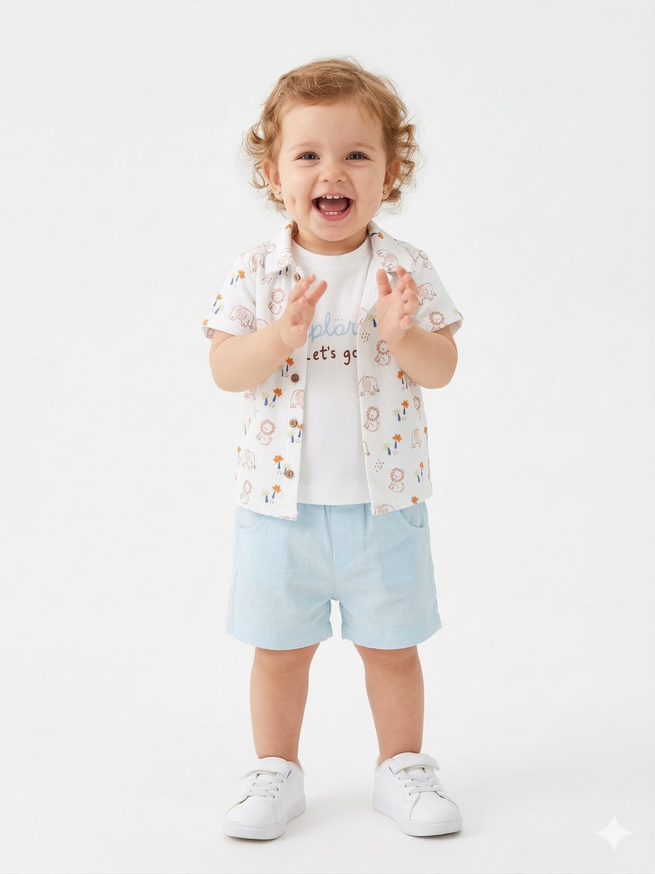 Pamuk Animals Desenli 3lü Erkek Bebek Şortlu Takım