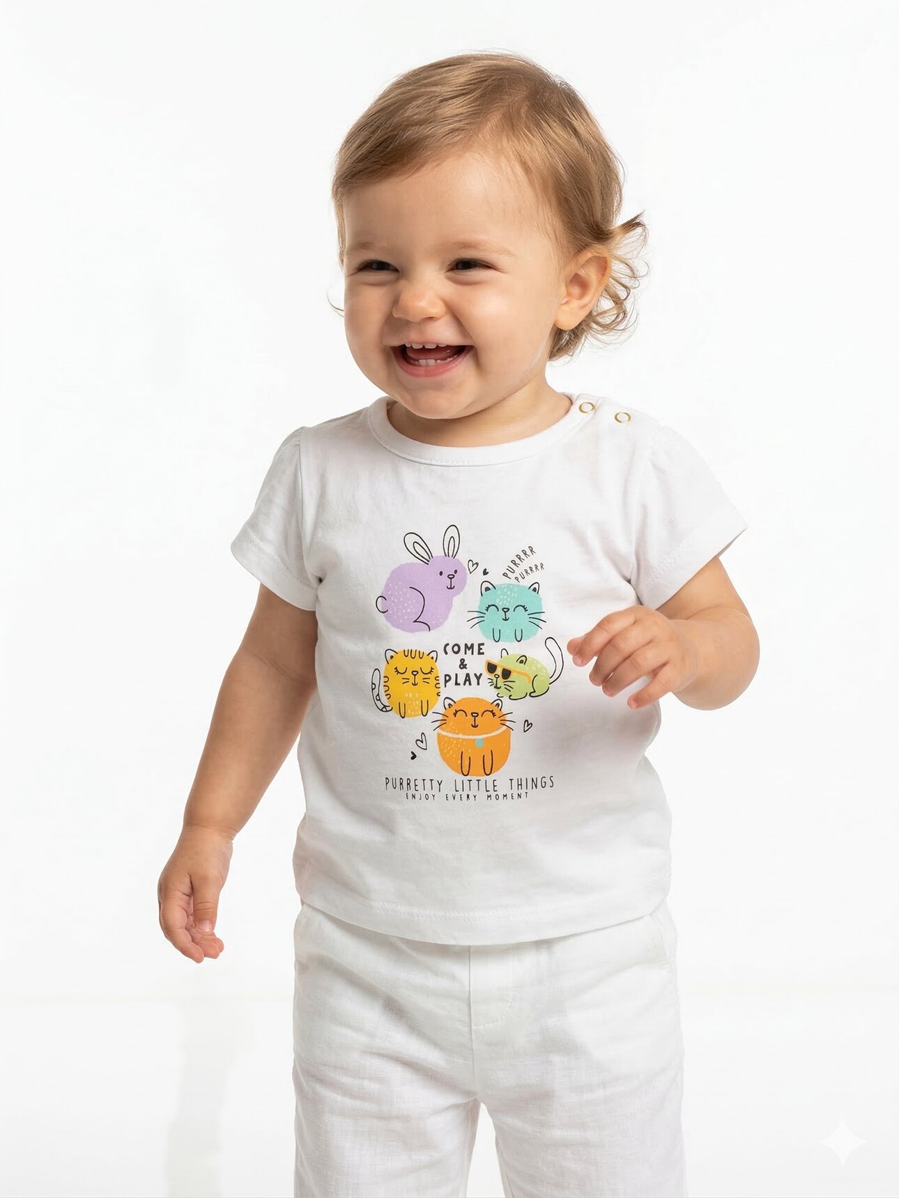 Pamuklu Sevimli Hayvancık Detaylı Kız Bebek T-Shirt