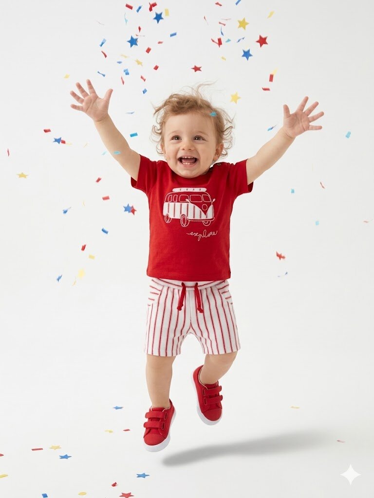 Pamuklu Karavan Detaylı Şeritli Poplin Kumaş Şortlu Erkek Bebek 2li  Takım