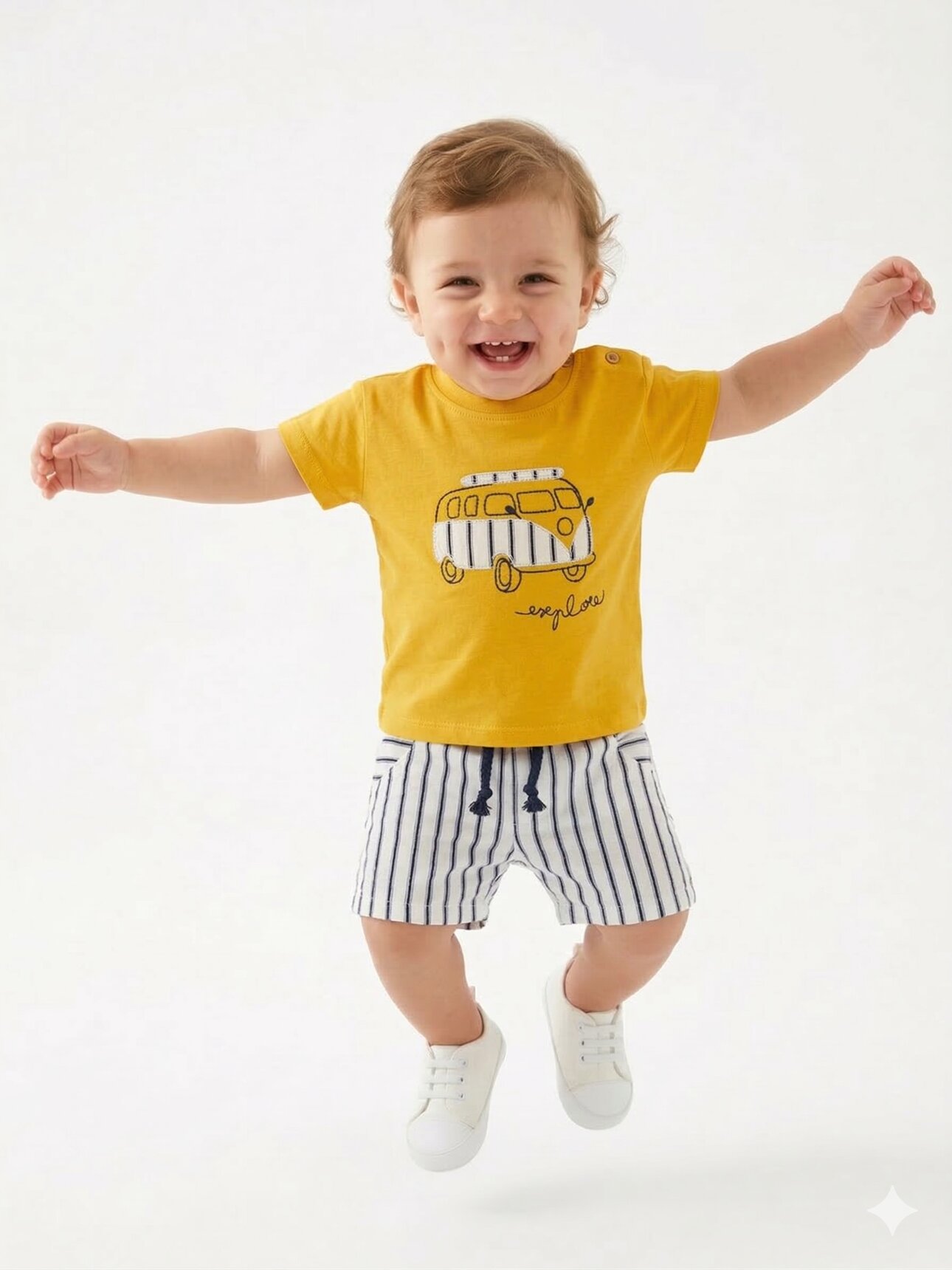 Pamuklu Neşeli Yolculuk Desenli Erkek Bebek 2li Takım