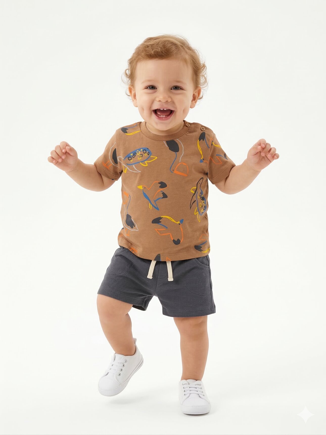 Pamuklu Sevimli Deniz Canlıları Desenli Erkek Bebek 2li Şortlu Takım