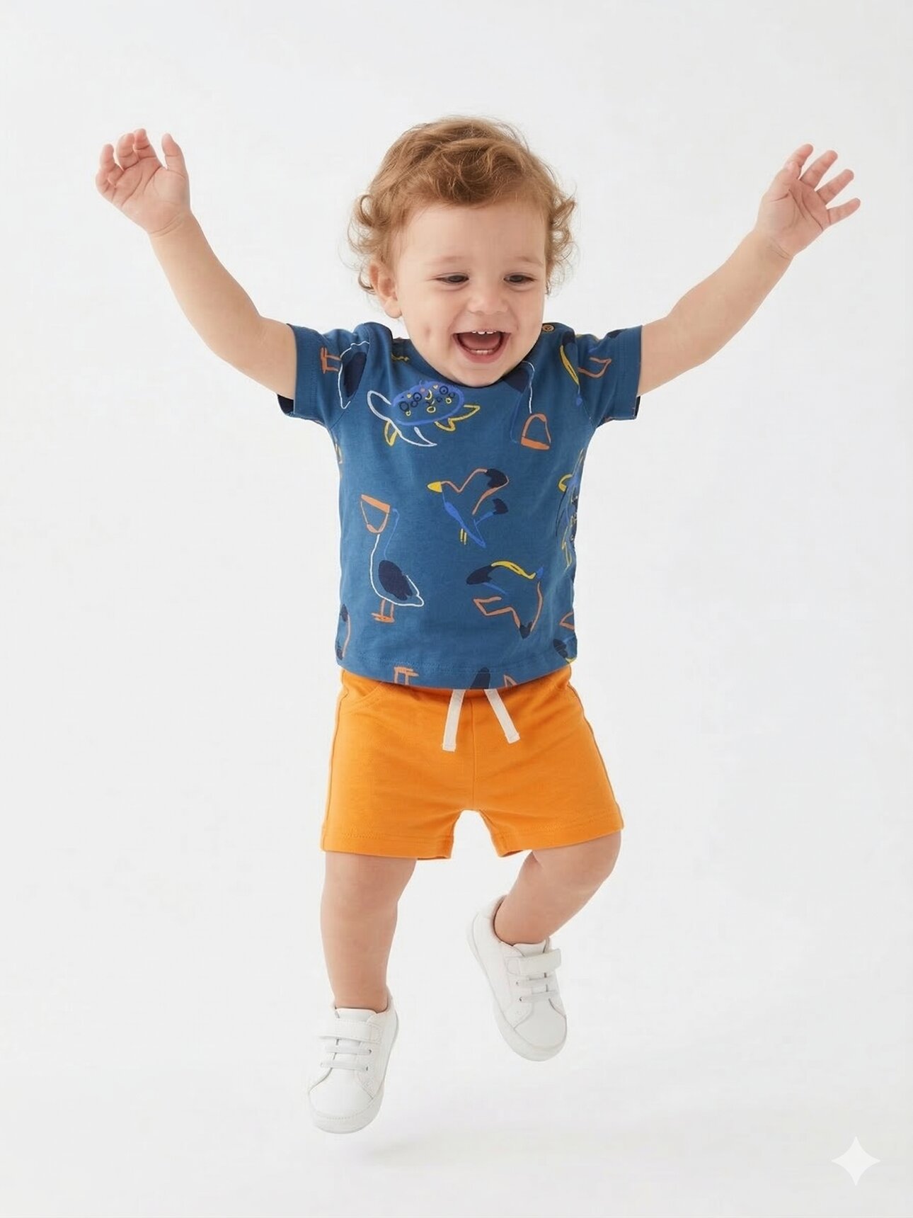 Pamuklu Sevimli Deniz Canlıları Desenli Erkek Bebek 2li Şortlu Takım