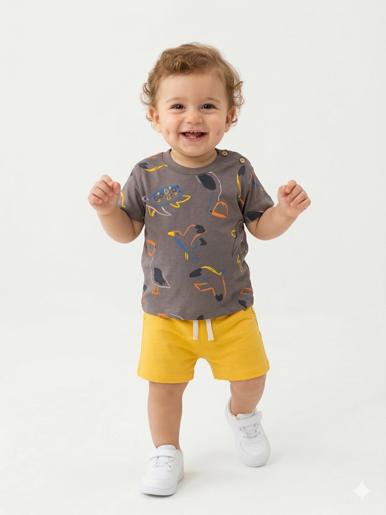 Pamuklu Sevimli Deniz Canlıları Desenli Erkek Bebek 2li Şortlu Takım