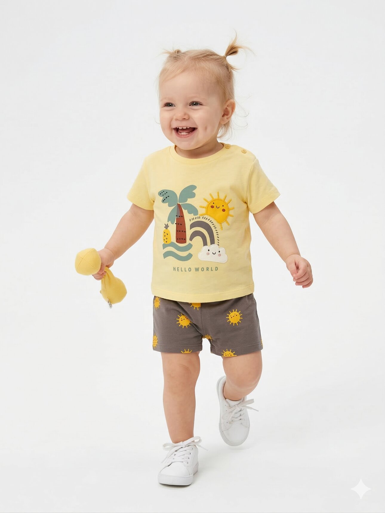 Pamuklu Organik Güneşli Renkli Desenli Kız Bebek 2li  Şortlu Takım