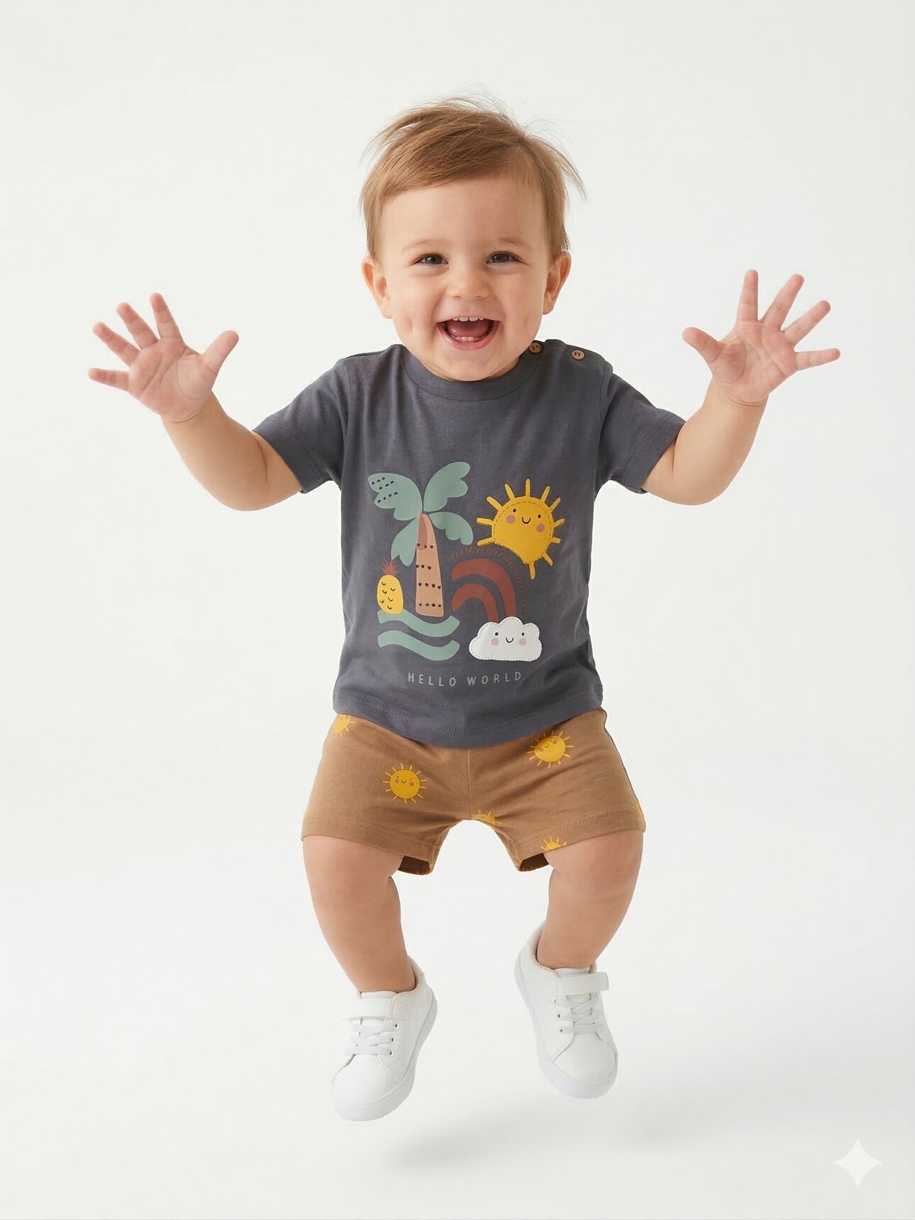 Organik Güneş Desenli Erkek Bebek 2li Şortlu Takım