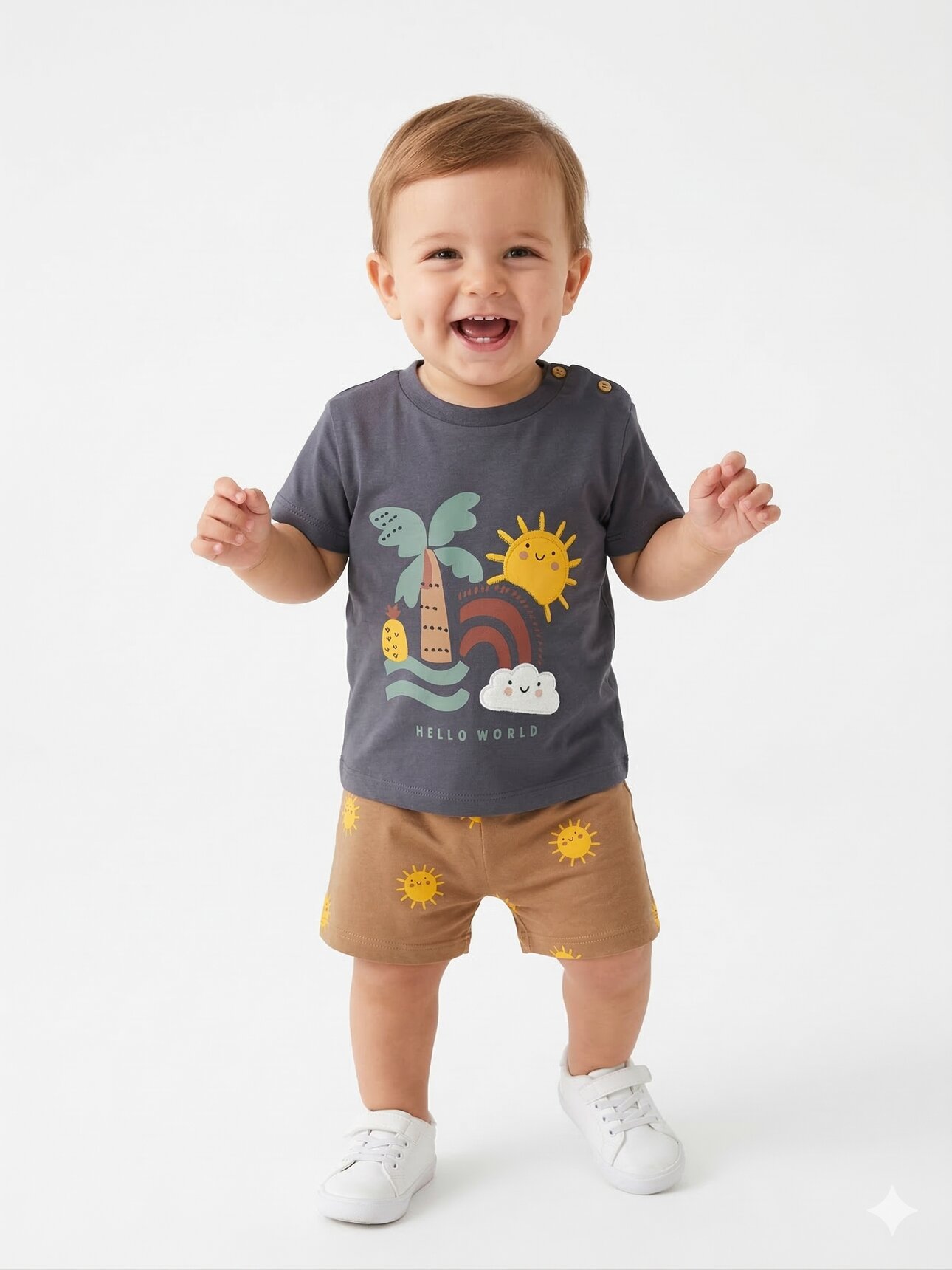 Organik Güneş Desenli Erkek Bebek 2li Şortlu Takım