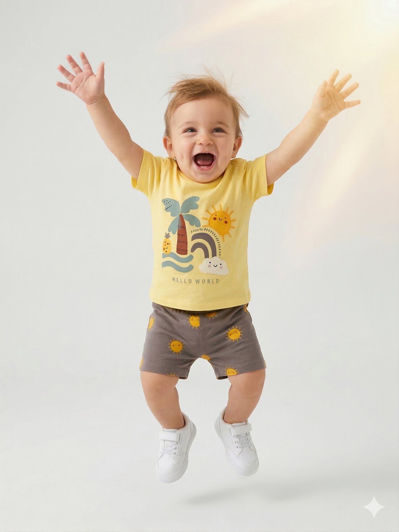 Organik Güneş Desenli Erkek Bebek 2li Şortlu Takım