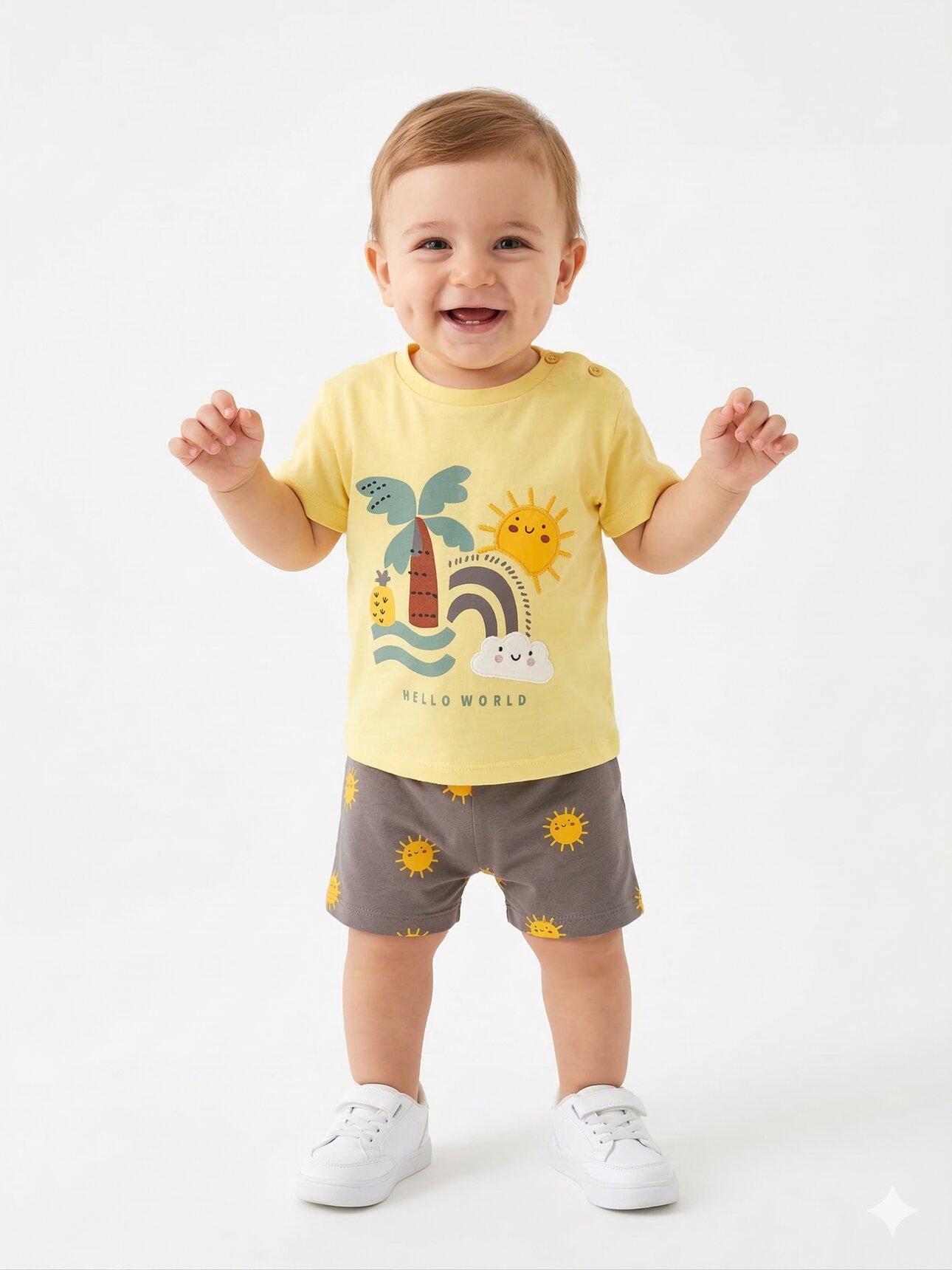 Organik Güneş Desenli Erkek Bebek 2li Şortlu Takım