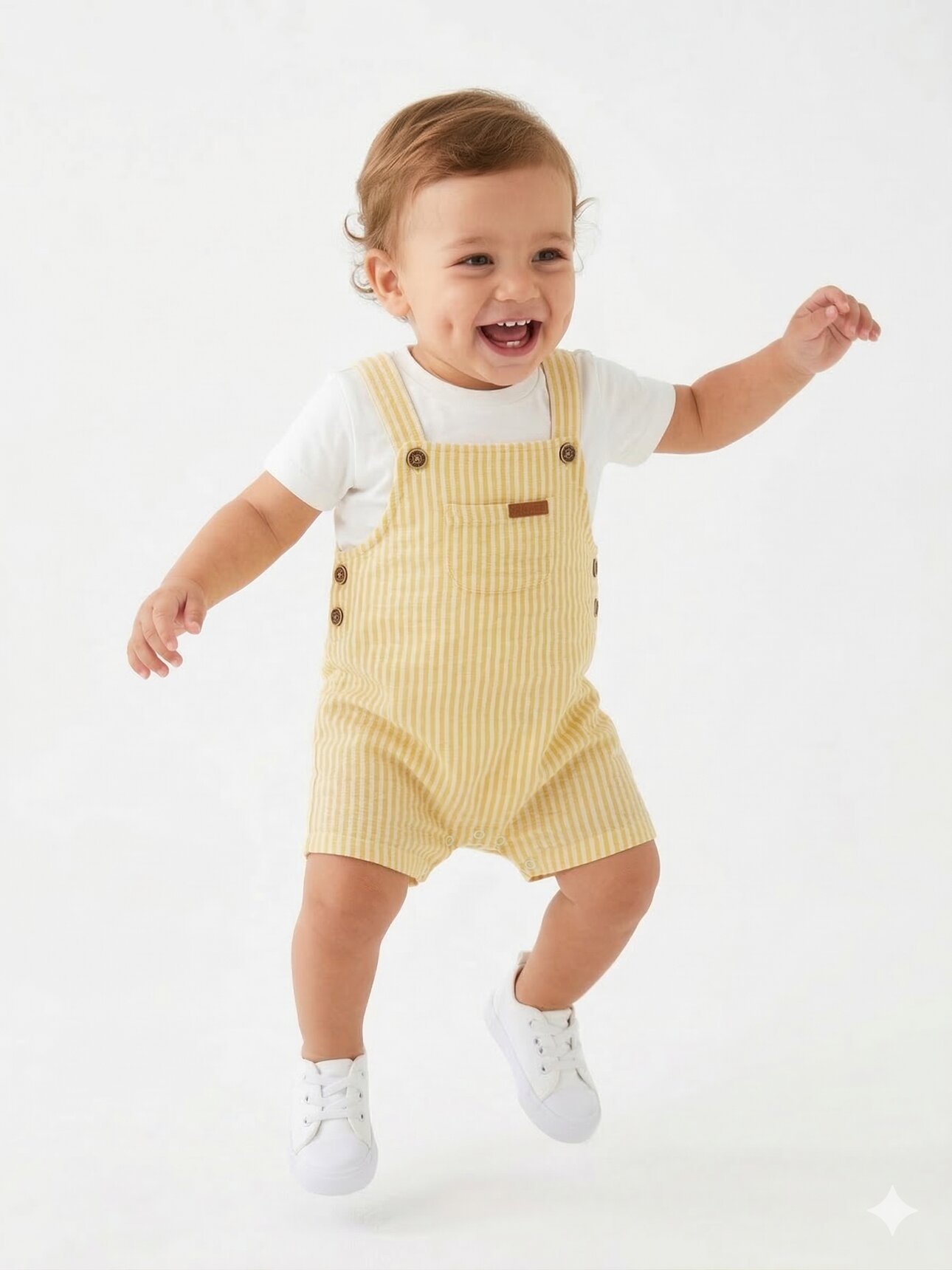 Pamuklu Organik Çizgili Cep Detaylı Salopet Tulum Erkek Bebek 2li Takım