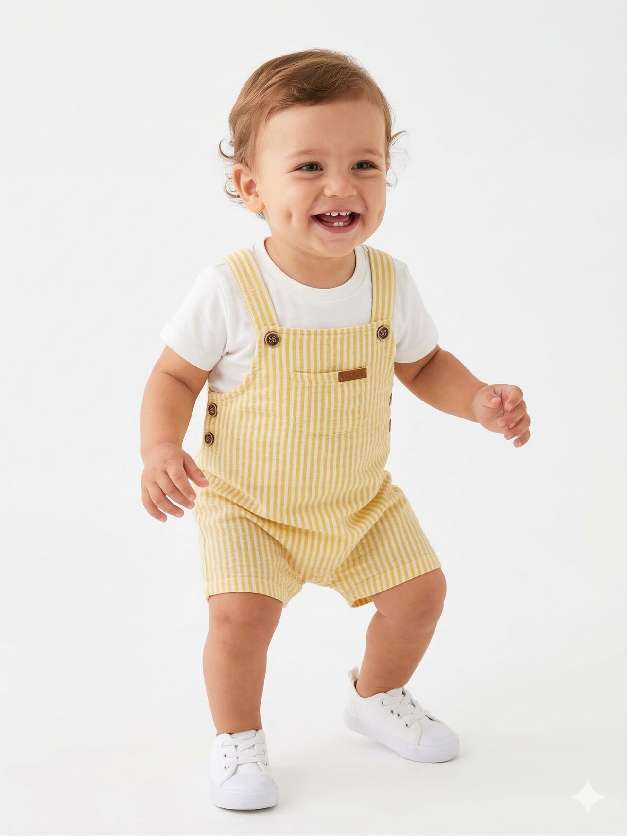 Pamuklu Organik Çizgili Cep Detaylı Salopet Tulum Erkek Bebek 2li Takım