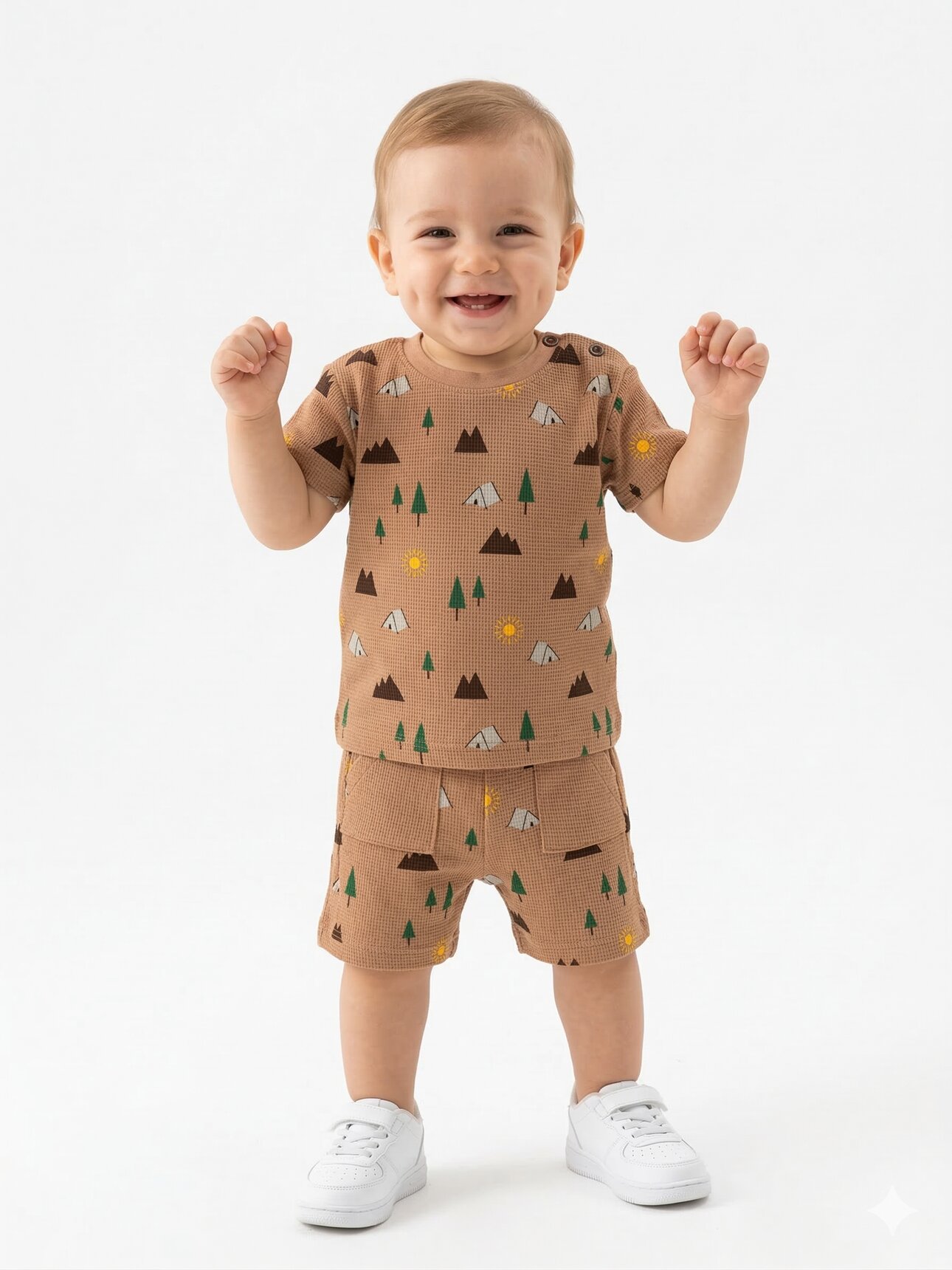 Organik Pamuk Doğa Temalı Erkek Bebek 2li Şortlu Takım