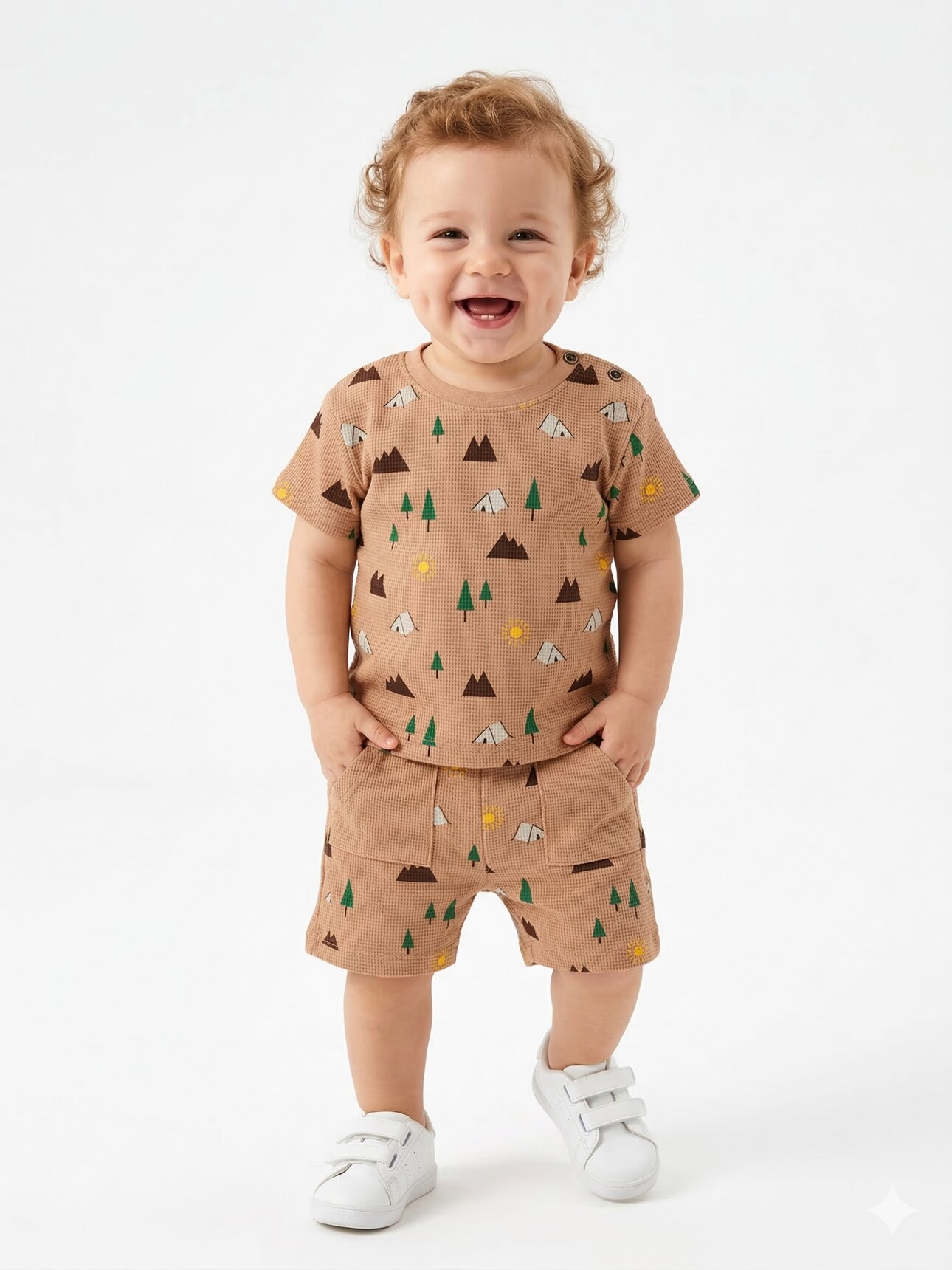 Organik Pamuk Doğa Temalı Erkek Bebek 2li Şortlu Takım