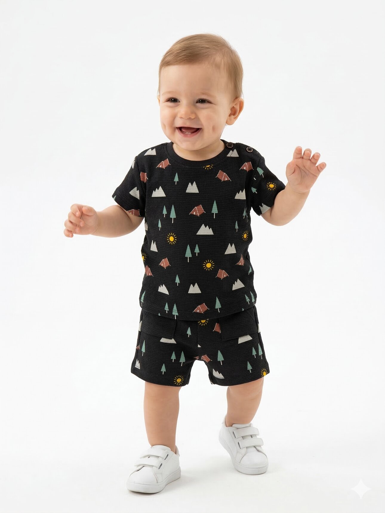 Organik Pamuk Doğa Temalı Erkek Bebek 2li  ŞortluTakım