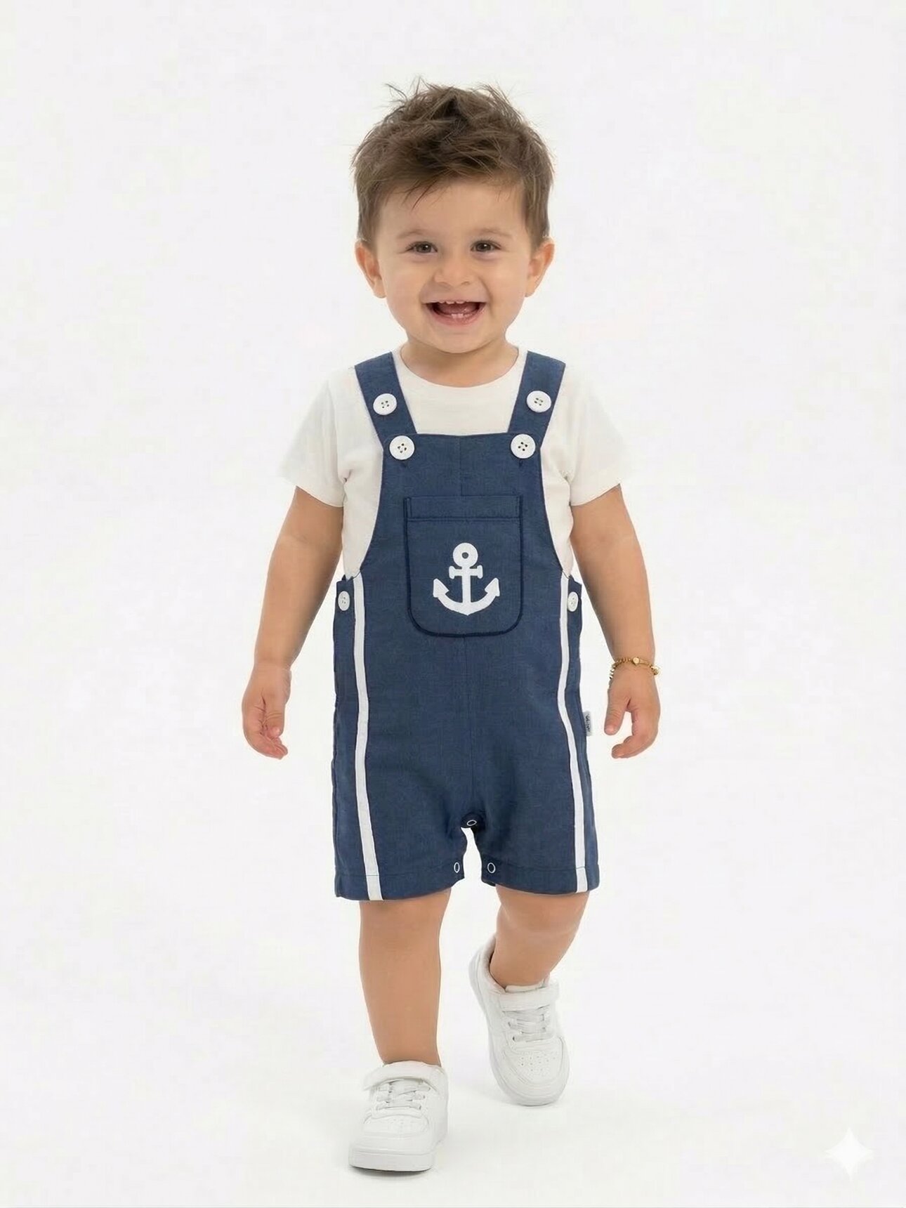 Pamuklu Denizci Detaylı Salopet Tulum Erkek Bebek 2li Takım