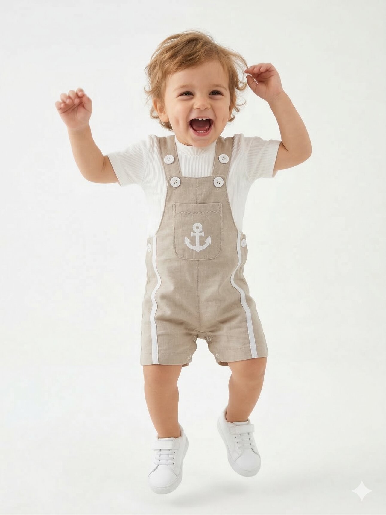 Pamuklu Denizci Detaylı Salopet Tulum Erkek Bebek 2li Takım