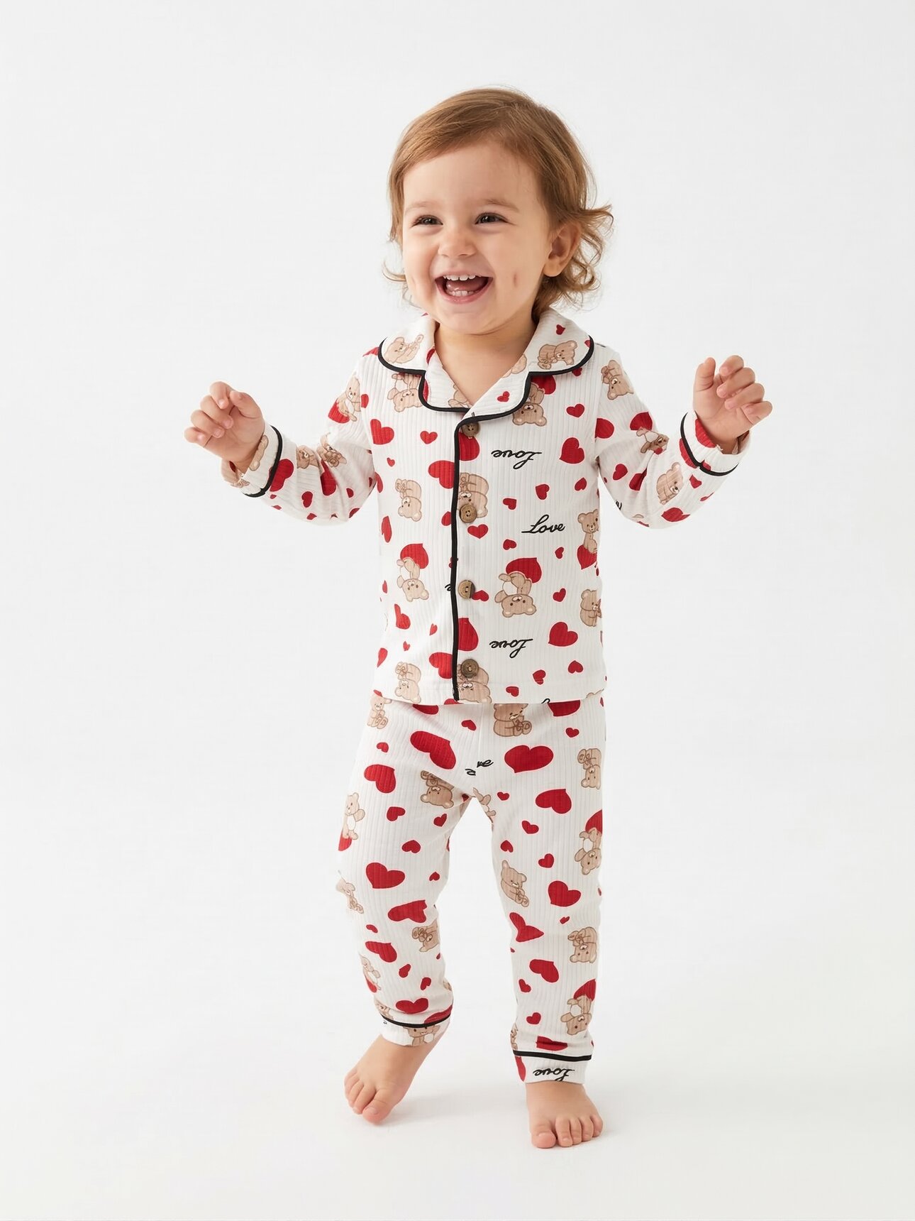 Pamuk Kalpli Ayıcık Desenli 2li Kız Bebek Pijama Takımı