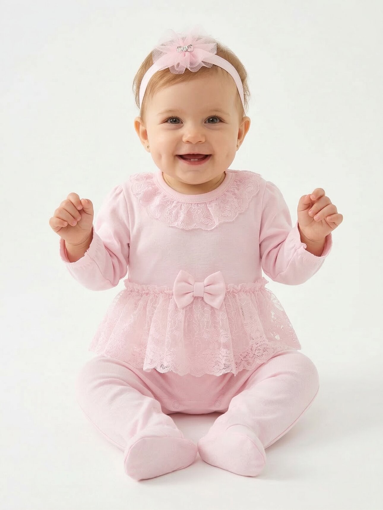 Pamuklu Dantel Detaylı 2Lİ Kız Bebek Tulum