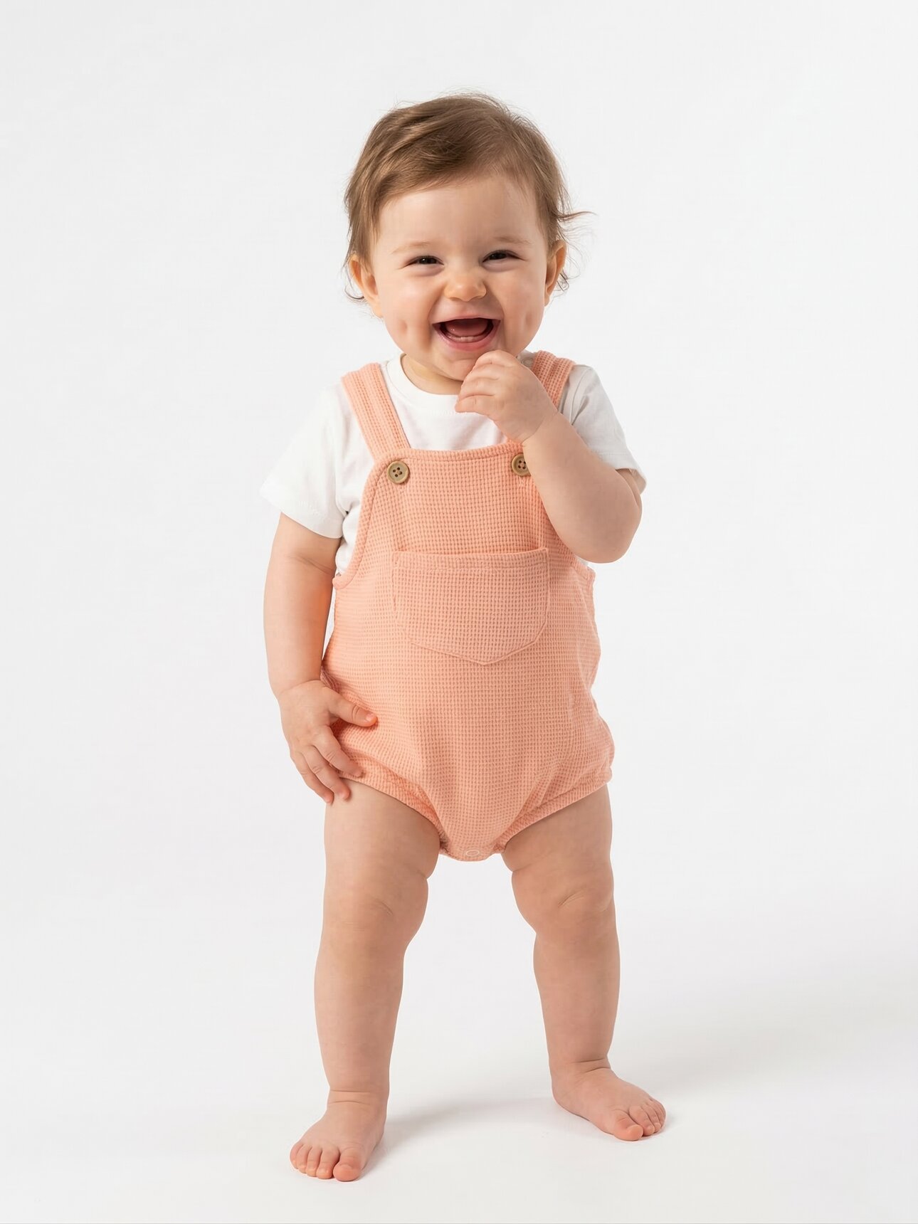 Pamuklu Organik Waffle Kumaş Cep Detaylı Kız Bebek 2li Zıbın Takım