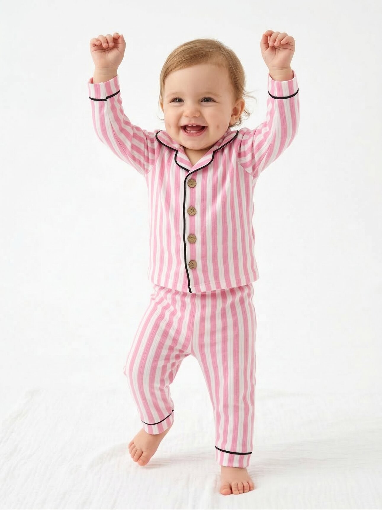 Pamuklu Çizgili Kız Bebek 2li Pijama Takımı - Detay Görseli 2
