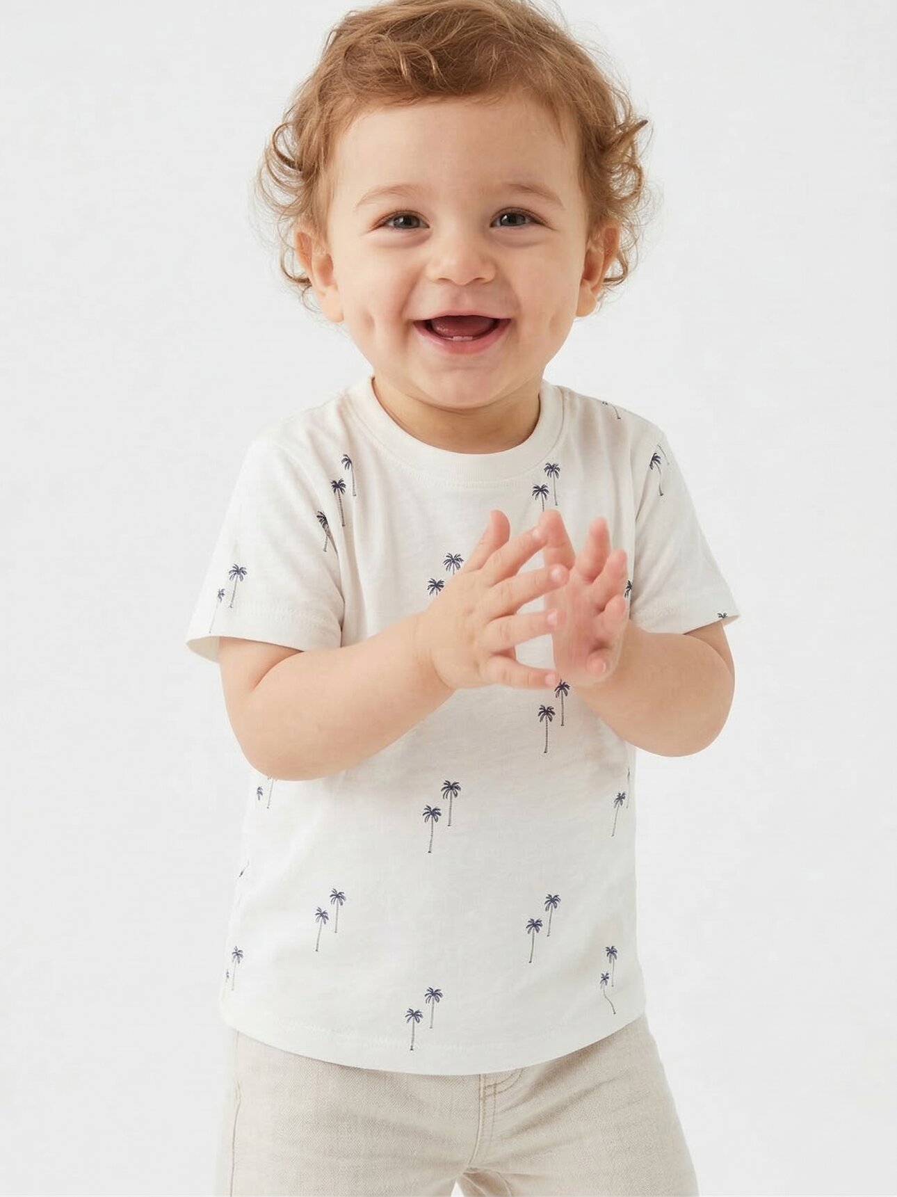 Pamuk Palmiye Desenli Erkek Bebek Tshirt