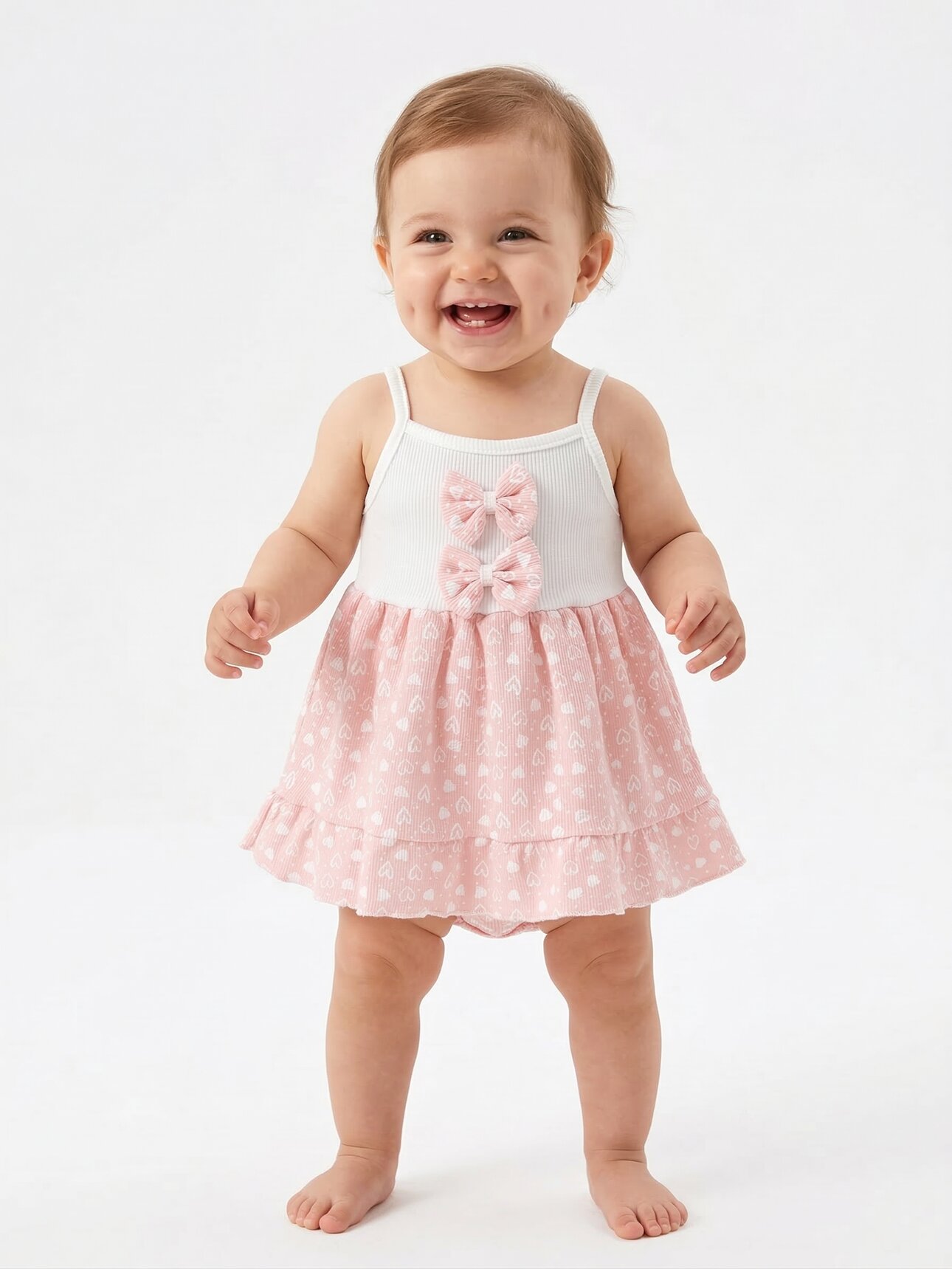 Yazlık Pamuklu Kalpli Askılı Kız Bebek 2li Takım