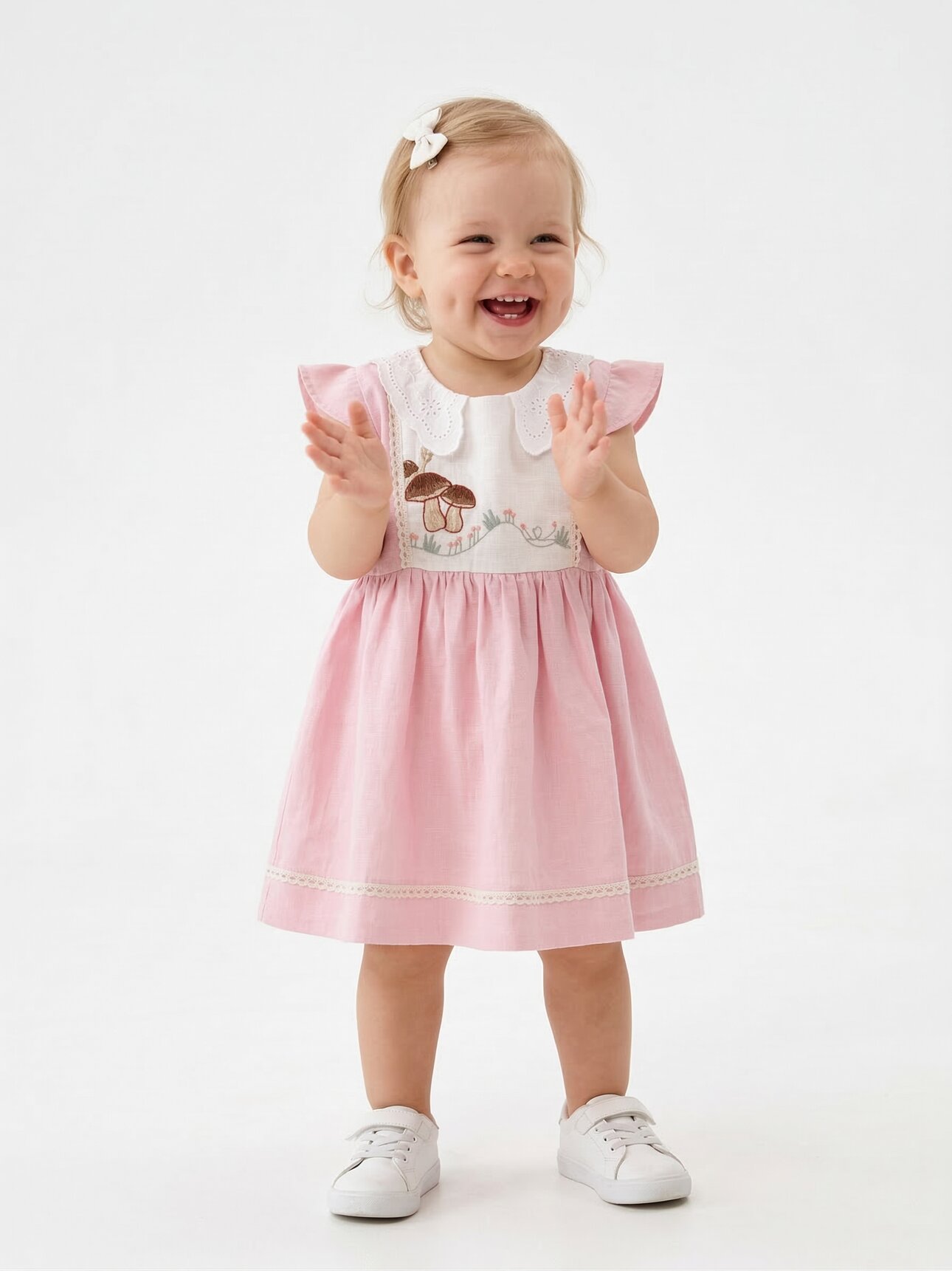 Pamuklu Nakış Detaylı Kız Bebek Elbise