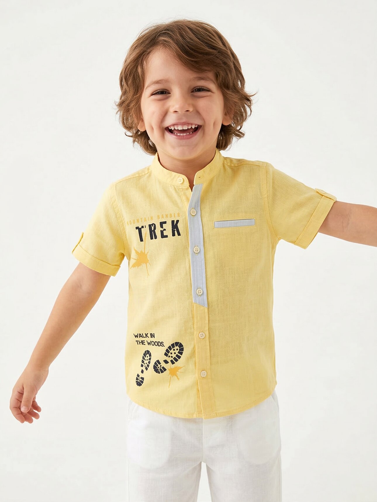 Yazlık Pamuklu TREK Baskılı Kısa Kollu Erkek Çocuk Gömlek