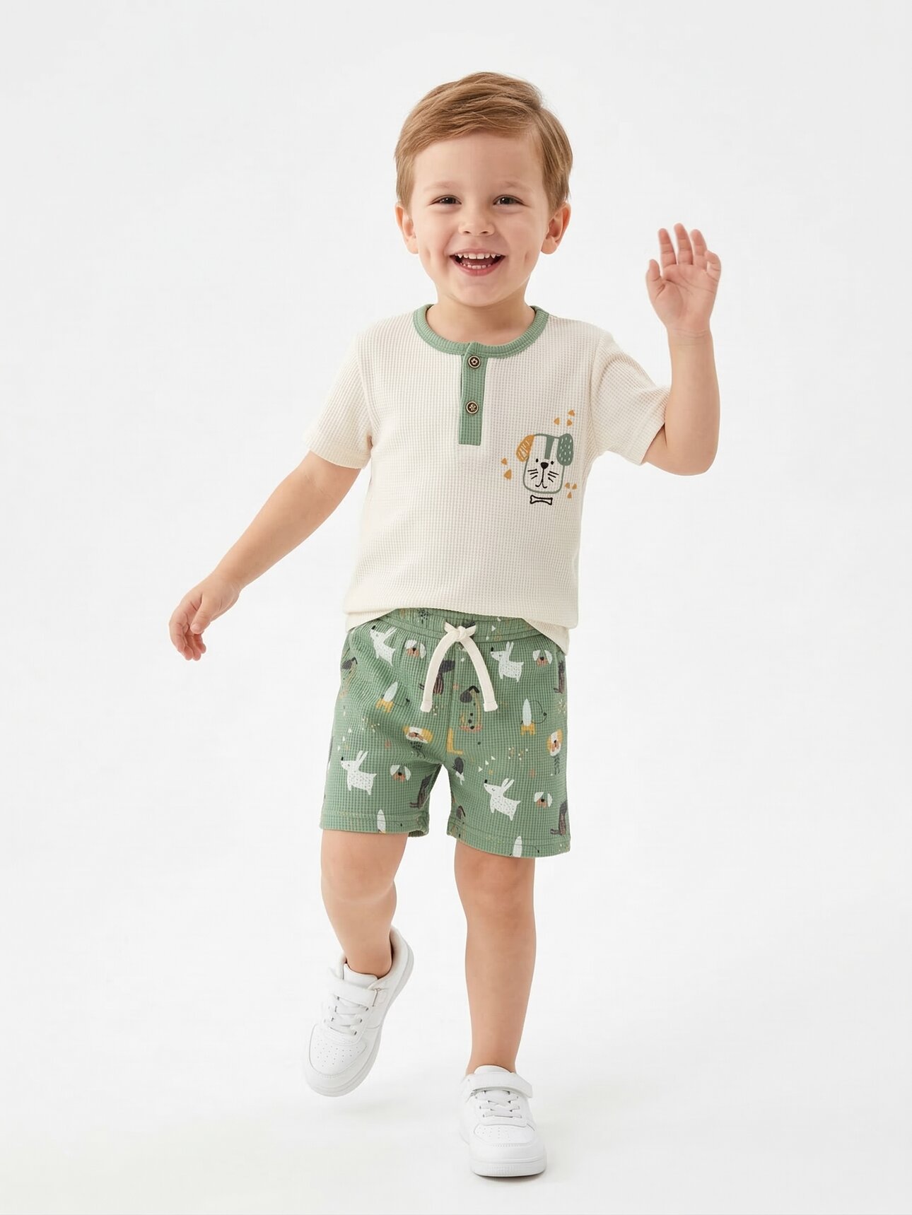 Pamuklu Hayvan Desenli Erkek Çocuk 2li Takım