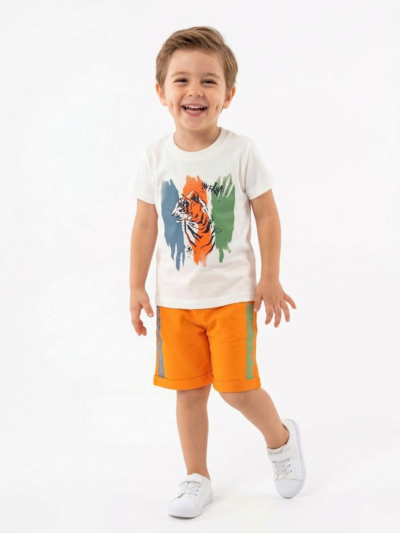 TURUNCU KISA KOLLU ŞORTLU ERKEK ÇOCUK & BEBEK ALT ÜST TAKIM