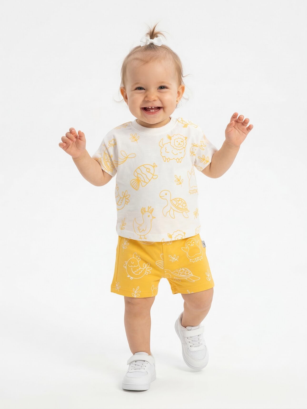 Yazlık Pamuklu Balık Desenli Kısa Kollu Kiz 2li Takım