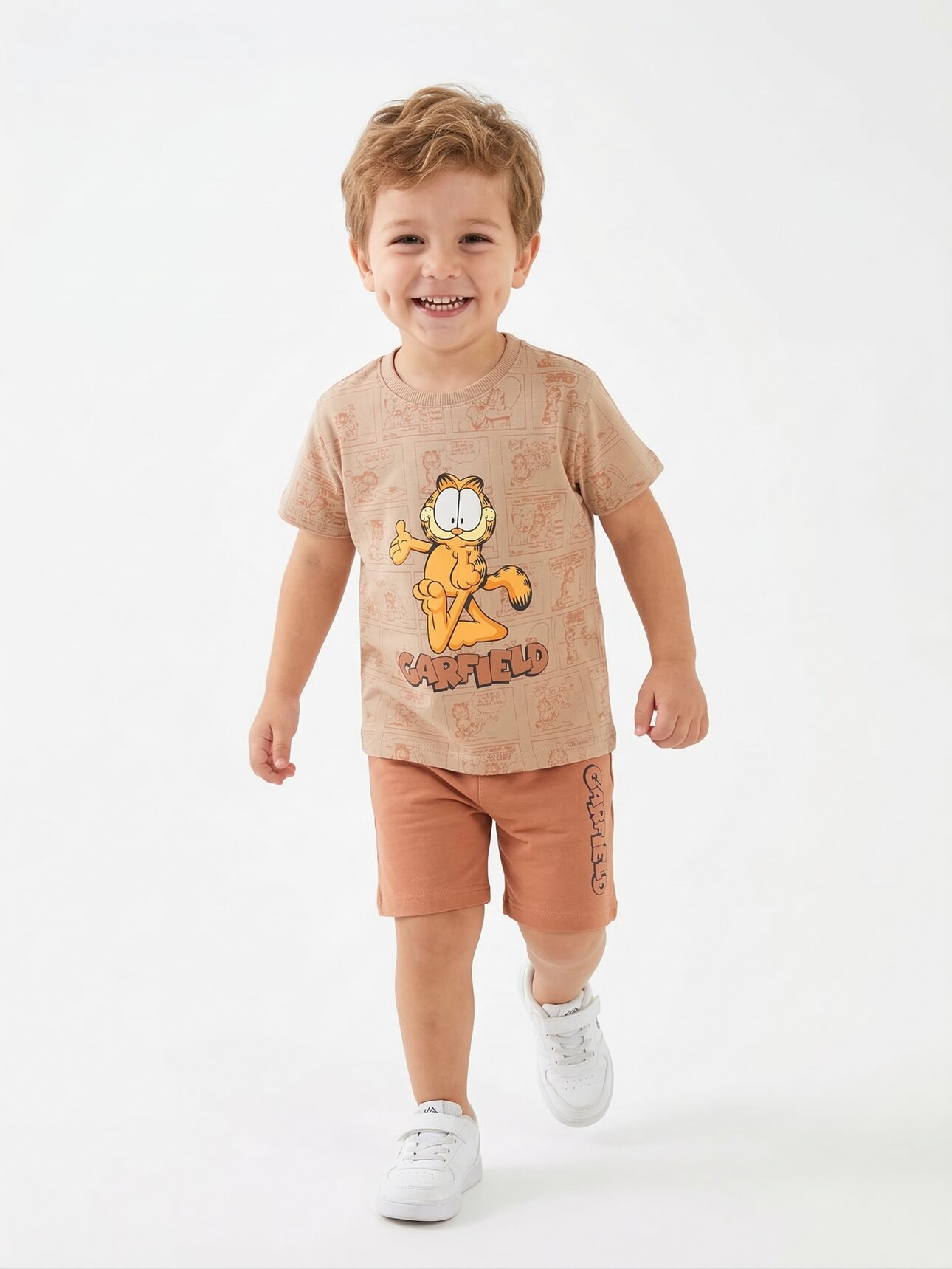 KAHVERENGİ LASTİKLİ BEL CEPLİ BİSİKLET YAKA ŞORTLU ERKEK ÇOCUK & BEBEK ALT ÜST TAKIM