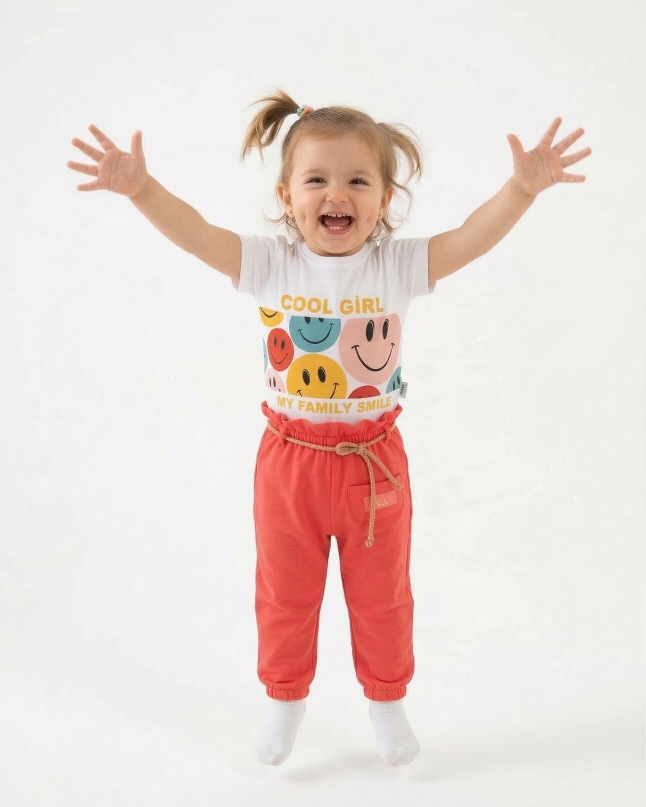 Pamuklu Gülümseyen Yüz Baskılı 2li Kız Bebek Takım