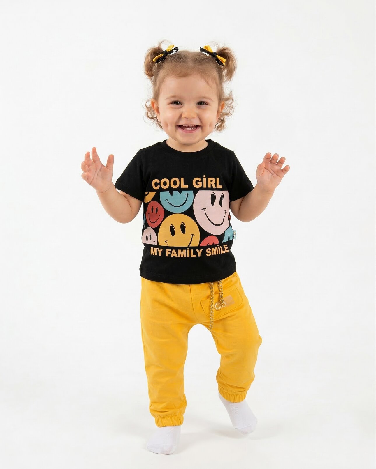 Pamuklu Gülümseyen Yüz Baskılı 2li Kız Bebek Takım