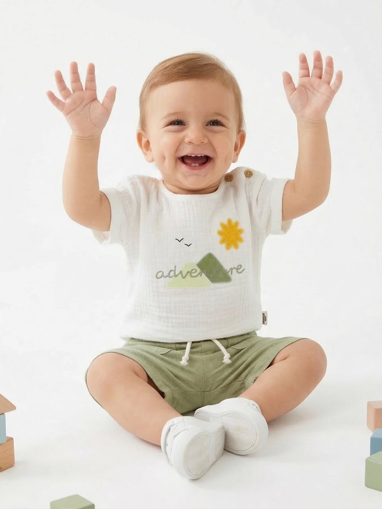 Yazlık Pamuklu Müslin Kumaş Şortlu 2li Kız Bebek Takım