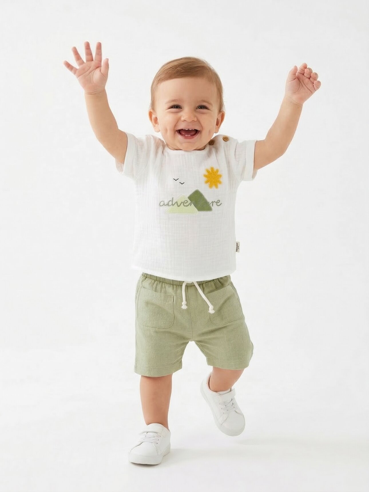 Yazlık Pamuklu Müslin Kumaş Şortlu 2li Kız Bebek Takım