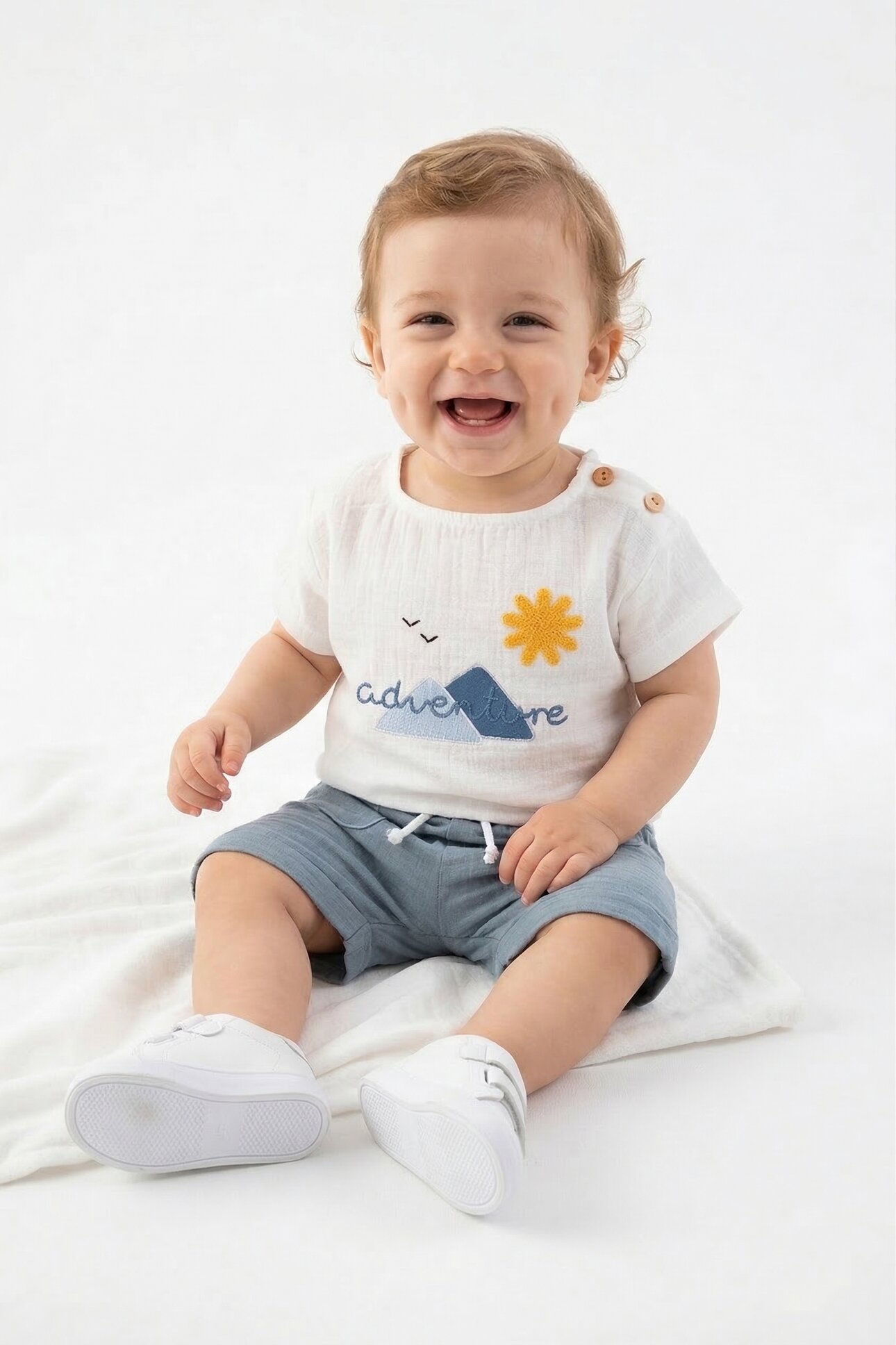 Yazlık Pamuklu Müslin Kumaş Şortlu 2li Kız Bebek Takım