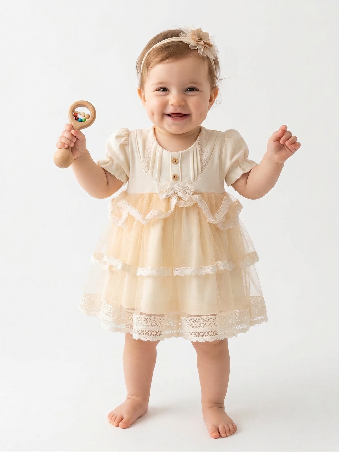 Organik Dantel Detaylı Kız Bandanali Bebek Elbise