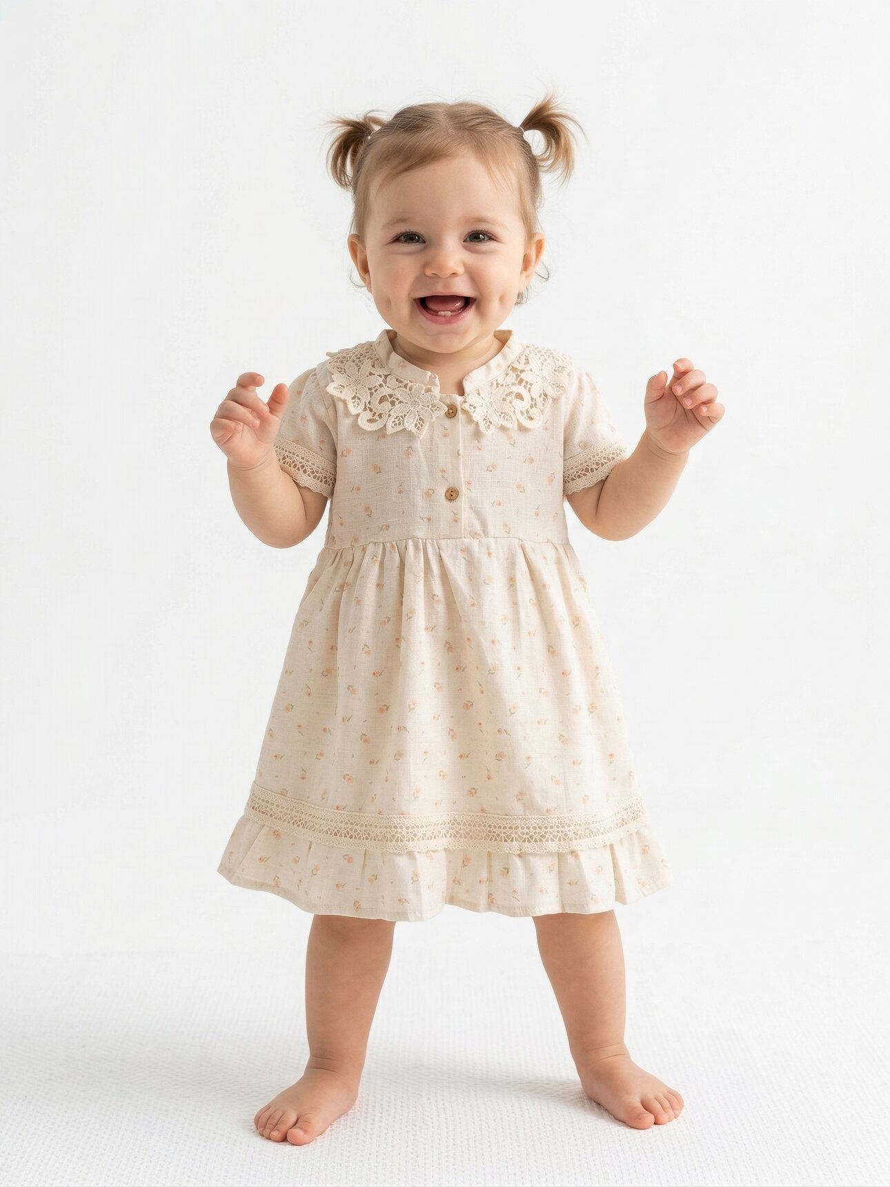 Pamuklu Dantel Detaylı Kız Bebek Elbise