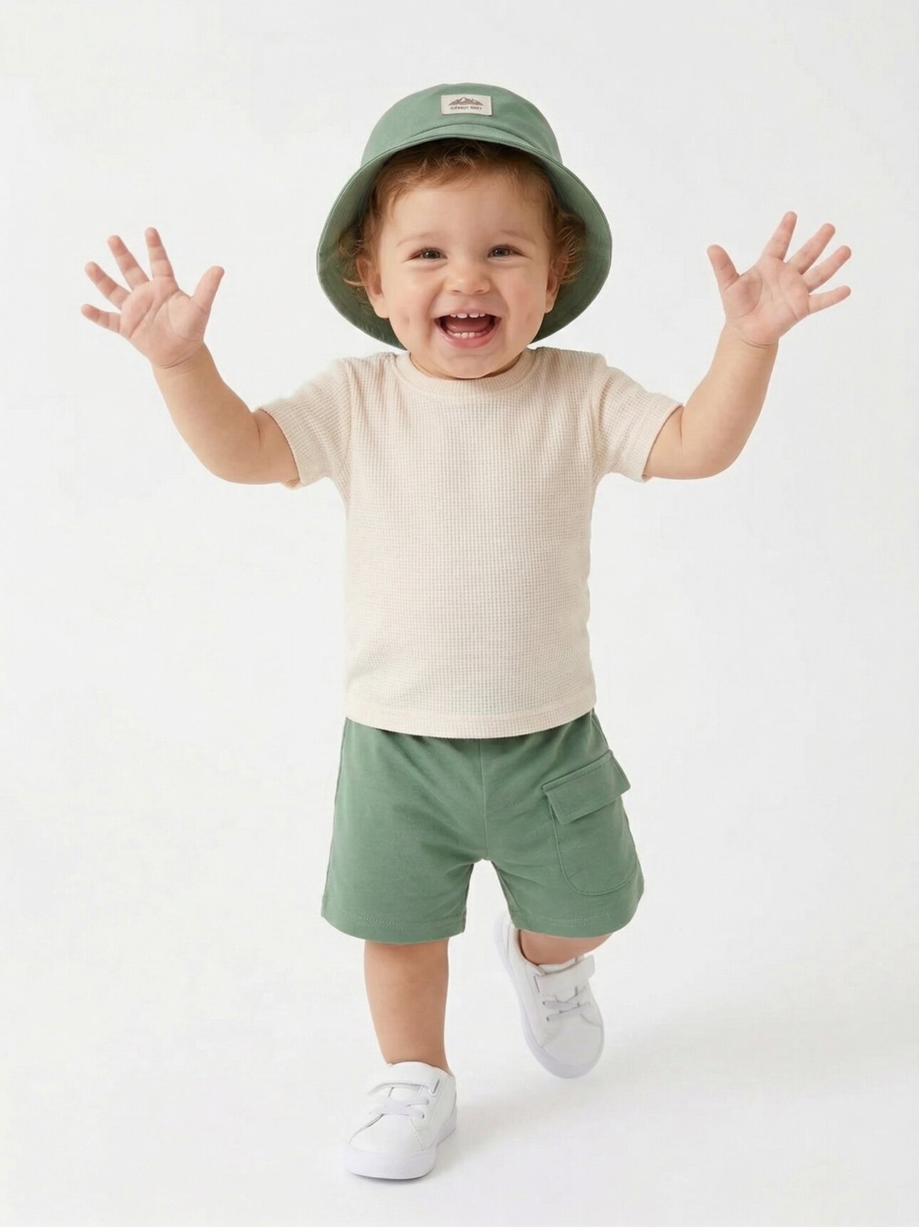 Yeşil Renk Cep Detaylı Şapkalı Bisiklet Yaka Erkek 3 lü Bebek Takım