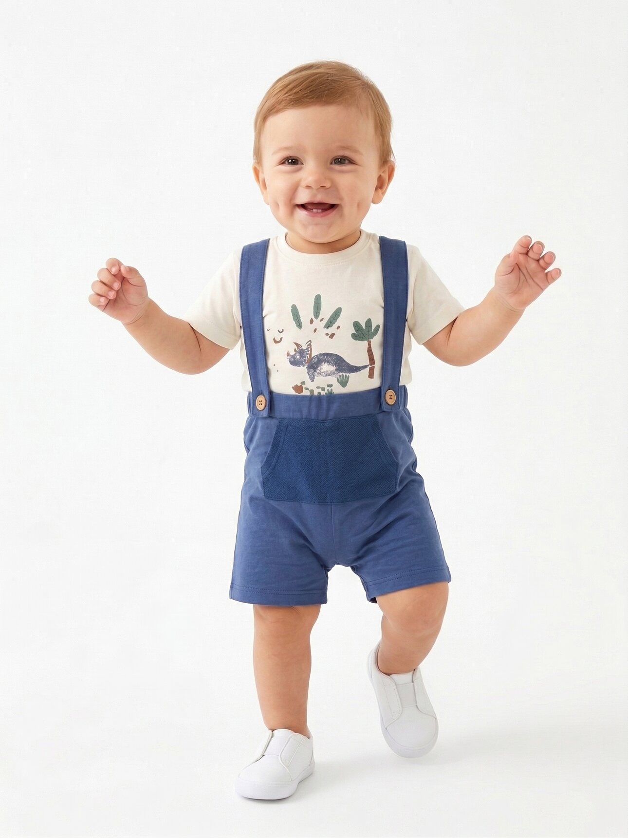 Yüksek Kalite Pamuklu Salopet Kanguru Cepli Çıtçıtlı Düğmeli 2li Erkek Bebek Takım