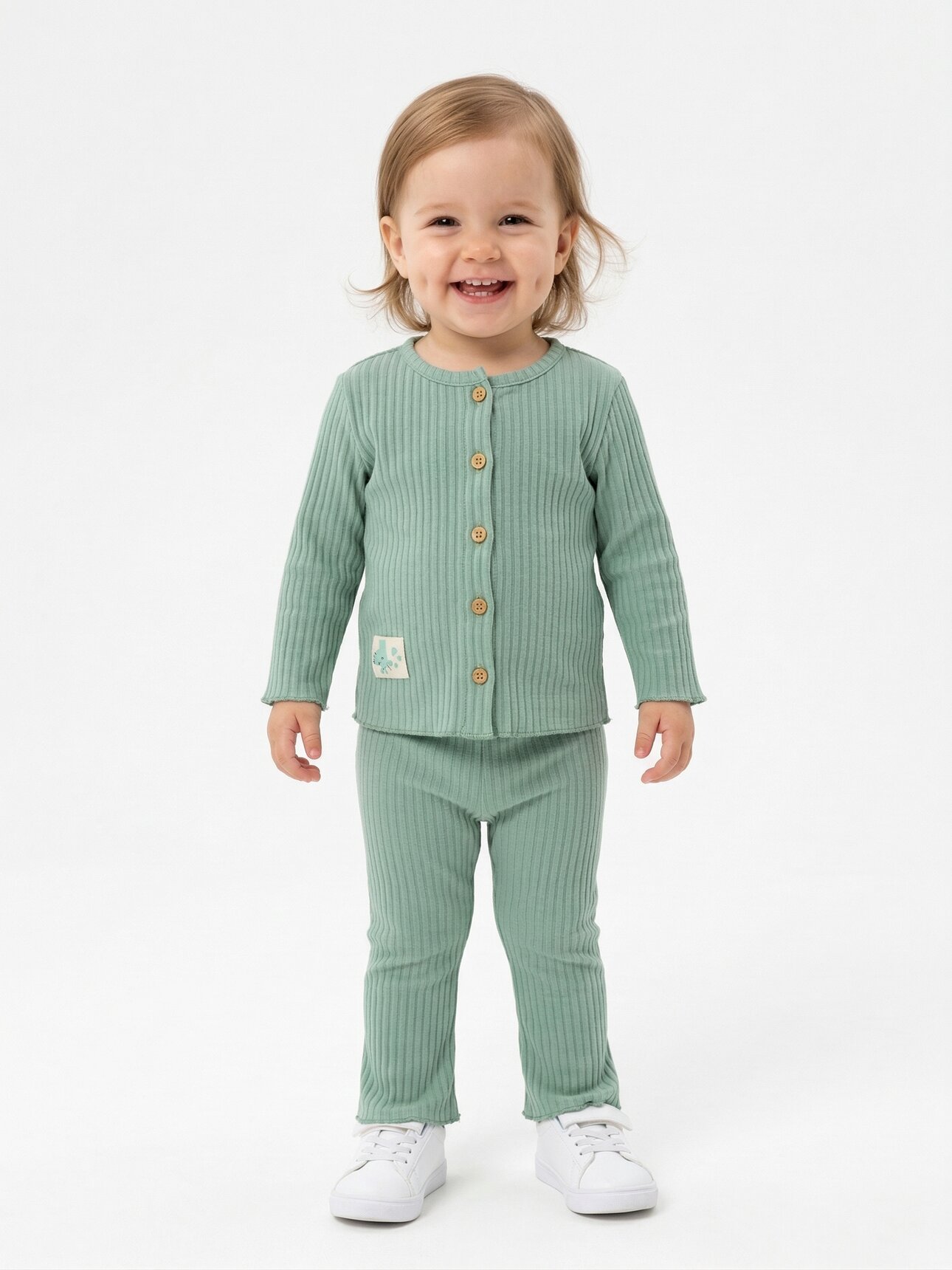 Pamuklu Düğme Detaylı Fitilli 2li Kız Bebek Takım