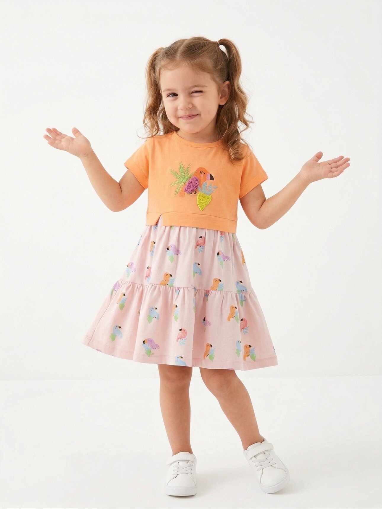 PEMBE BİSİKLET YAKA KISA KOLLU PAMUKLU PEMBE KIZ ÇOCUK & BEBEK ELBİSE