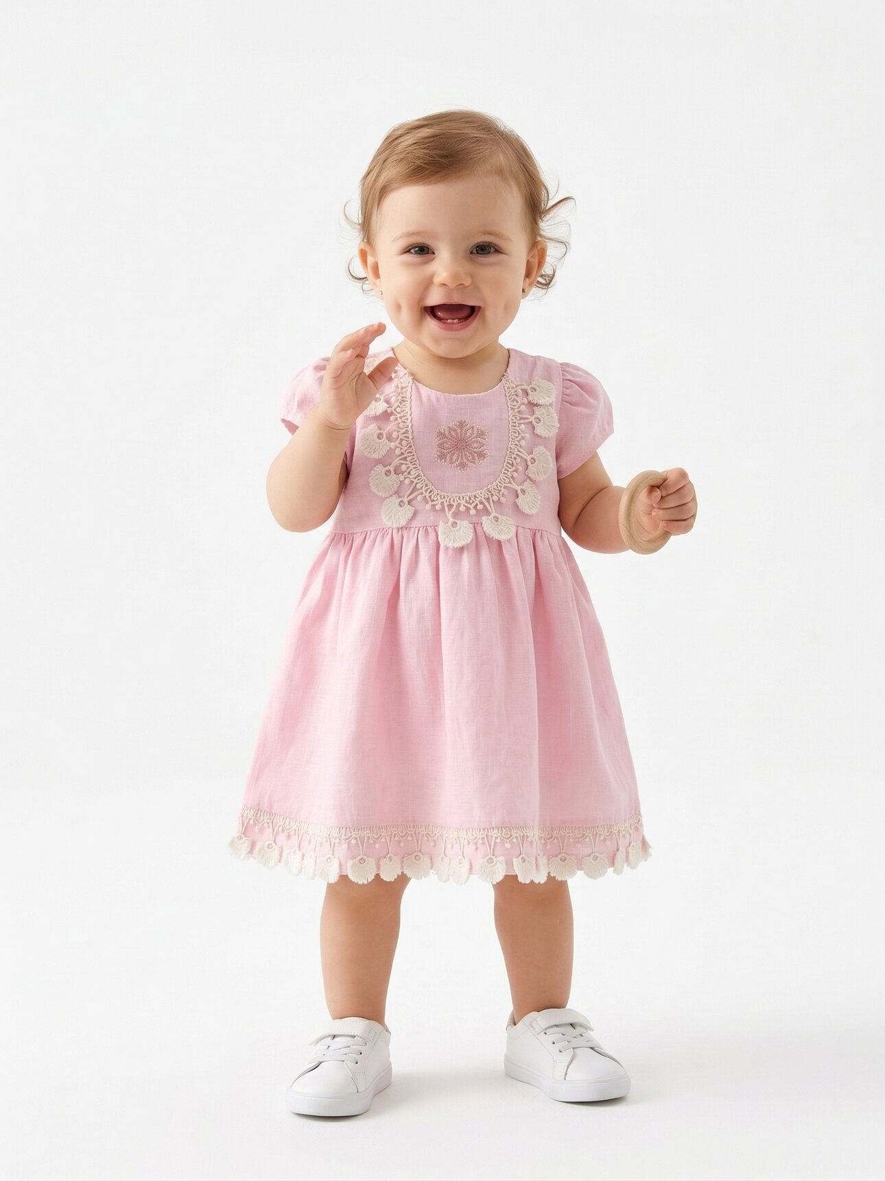 Pamuklu Dantel Detaylı Kız Bebek Elbise