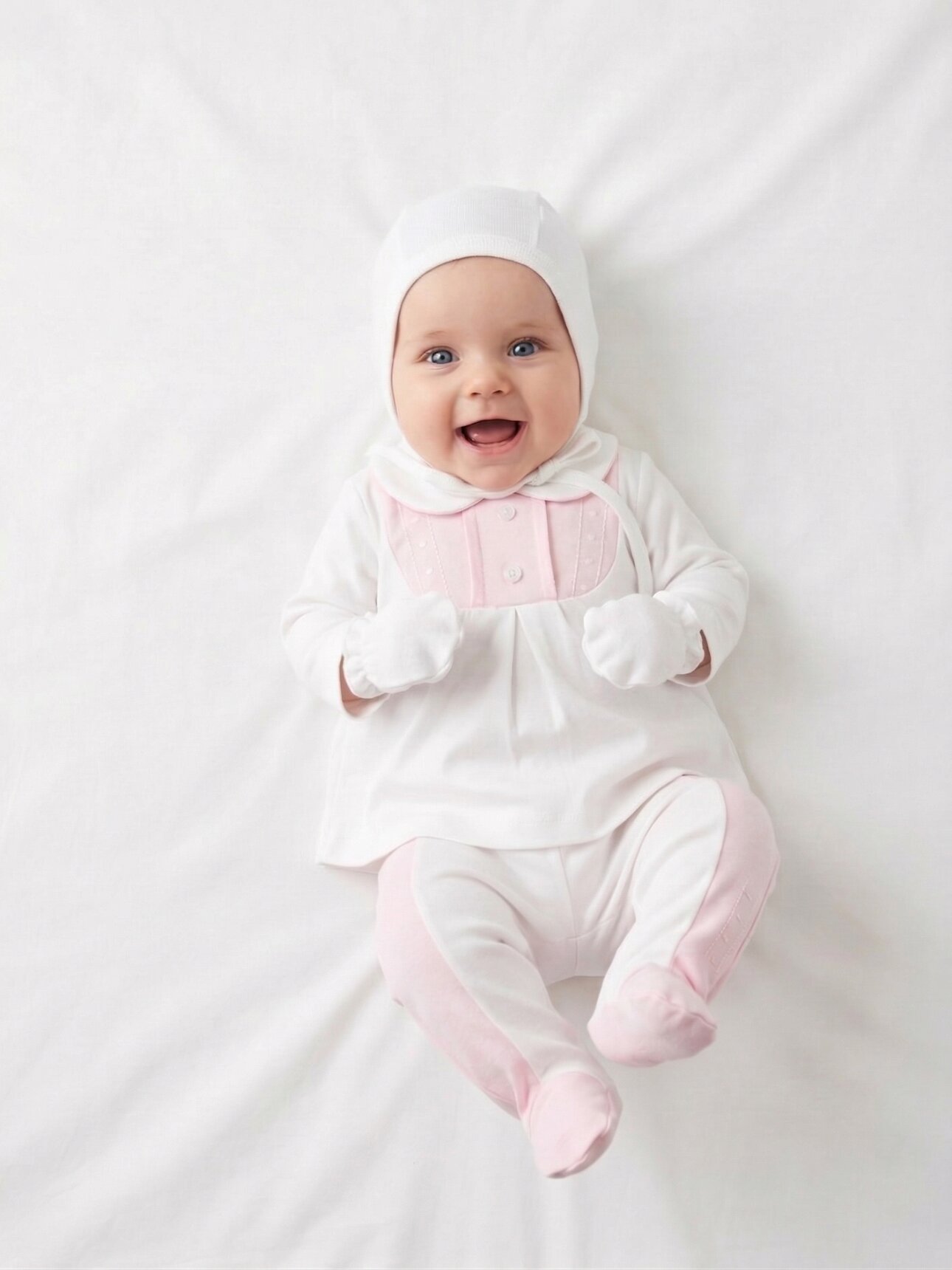 Pamuklu Bebe Yaka Sırtı Boydan Çıtçıtlı Kız Bebek 4lü Hastane Çıkışı