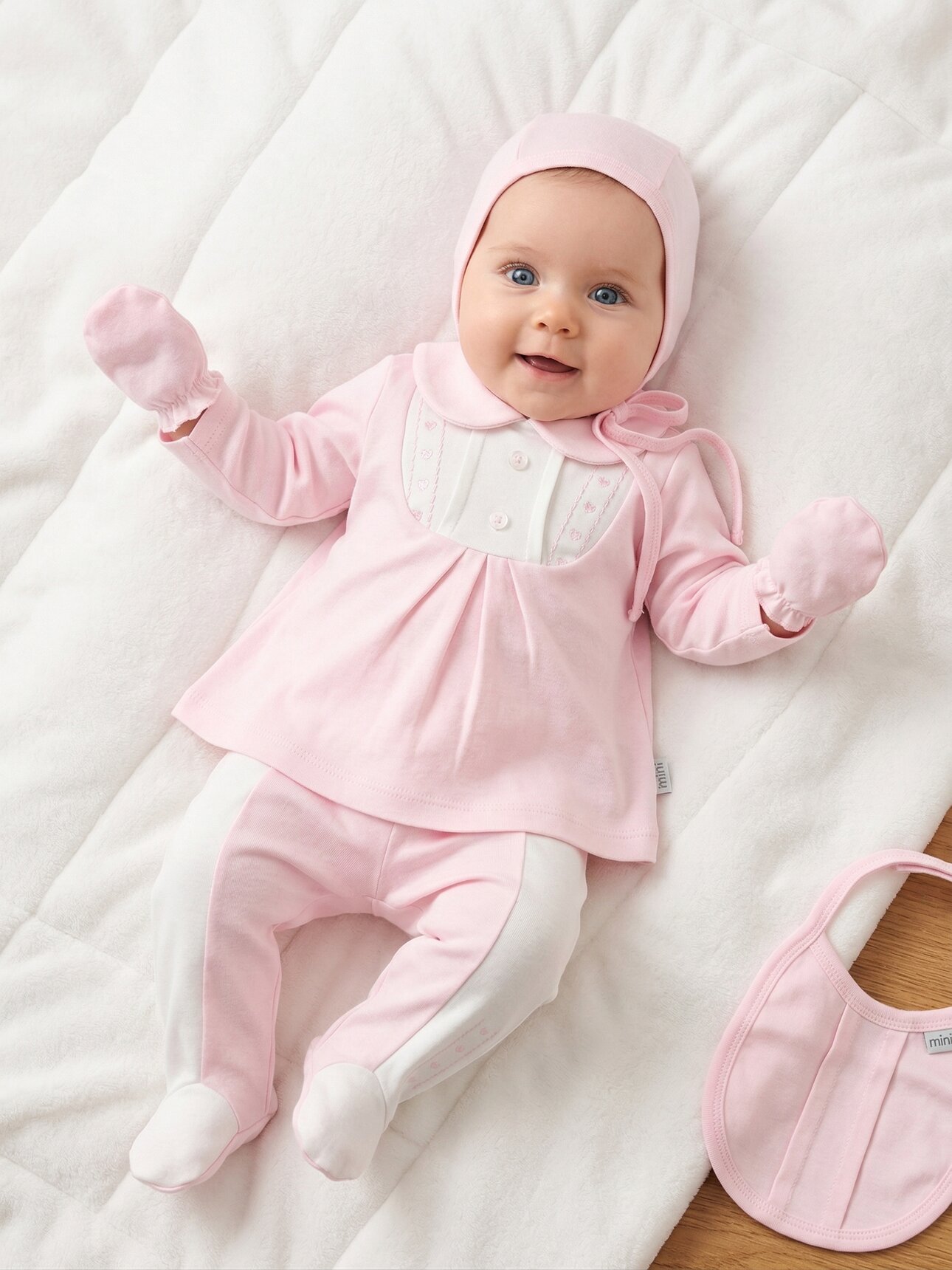 Pamuklu Bebe Yaka Sırtı Boydan Çıtçıtlı Kız Bebek 5li Hastane Çıkışı - Detay Görseli 6