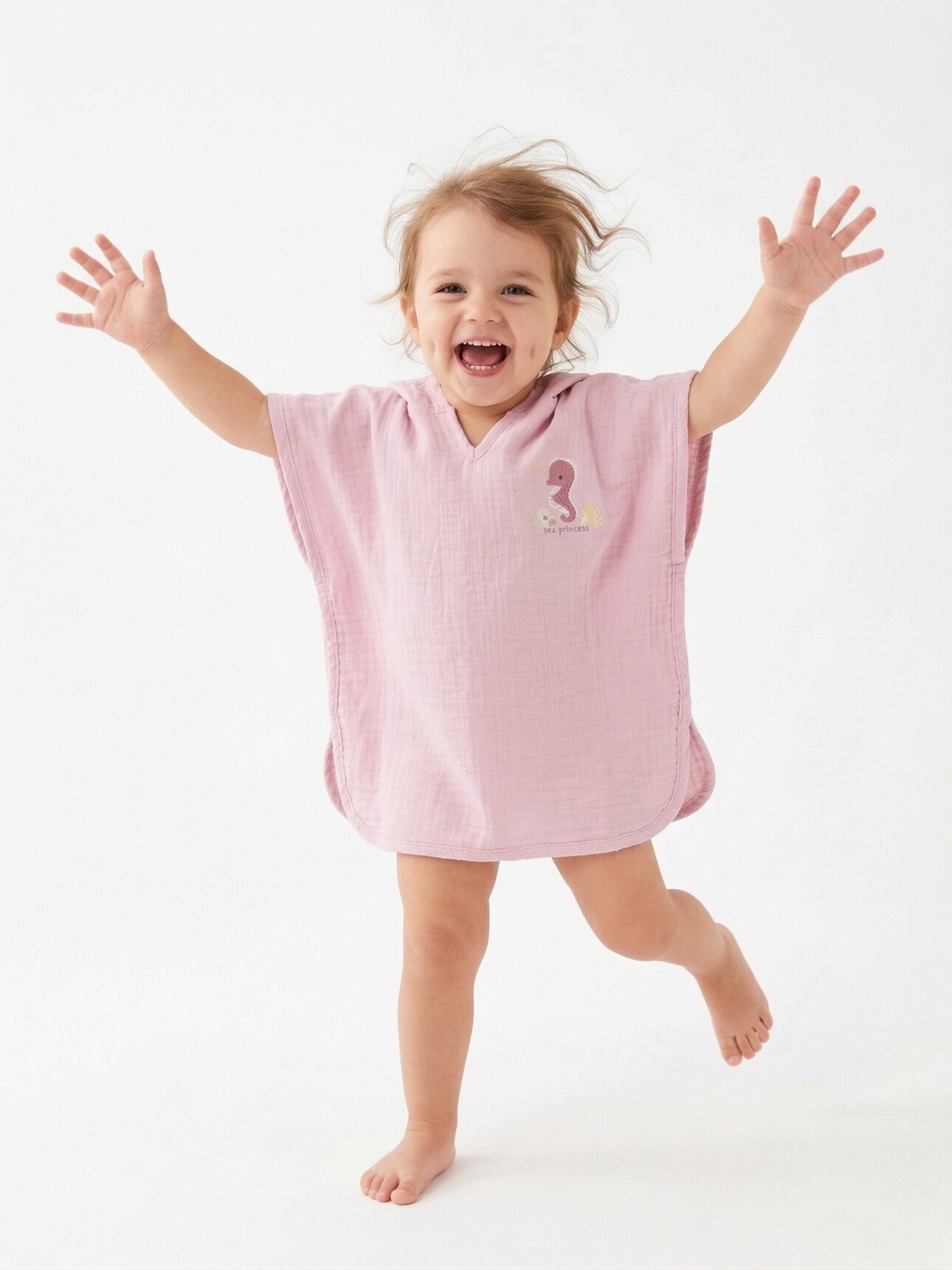 Müslin Organik Deniz Atıı Detaylı 1-5 Yaş Uyumlu Standart Beden Kız Bebek Bornoz